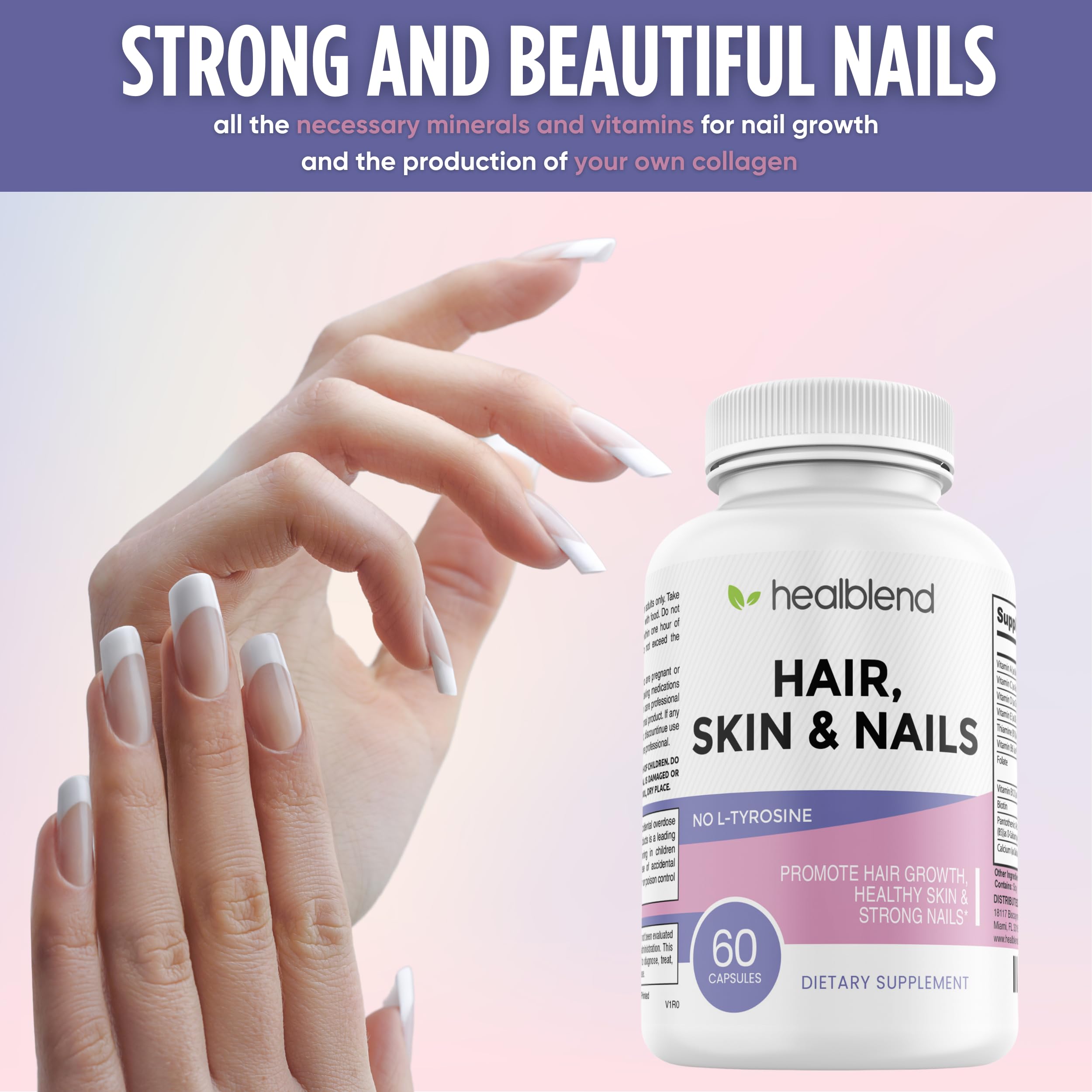 healblend Hair Skin and Nails Vitamins for Women with Biotin 5000 mcg, Iron and Manganese | Vegan, Non-GMO | 60 Capsules healblend buy supplements canada