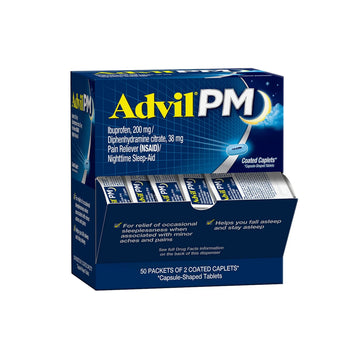 Advil PM Pain Reliever and Nighttime Sleep Aid, Pain Medicine with Ibuprofen for Pain Relief and Diphenhydramine Citrate for a Sleep Aid - 50x2 Coated Caplets Advil buy supplements canada