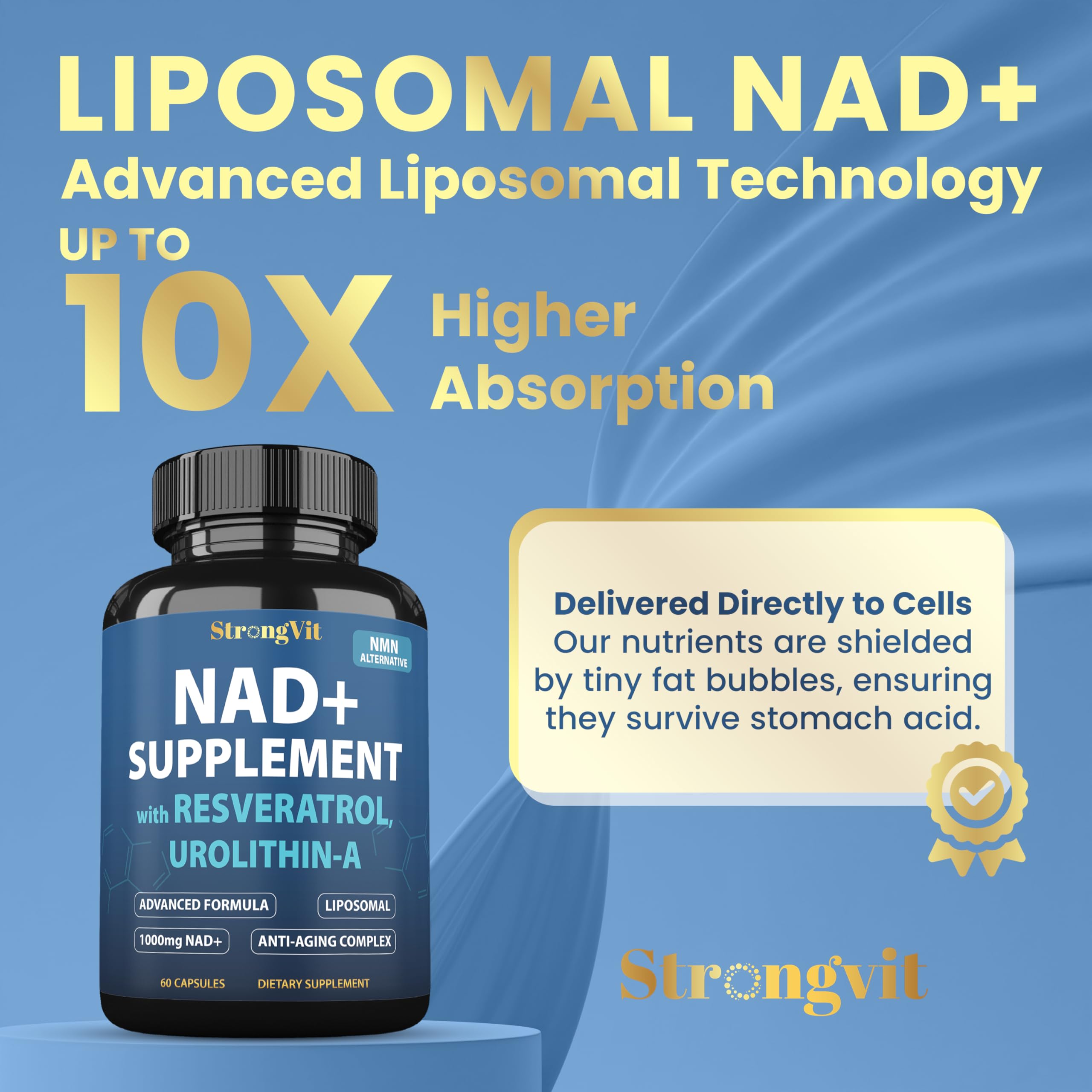 1000mg NAD Supplement with Resveratrol - Advanced Liposomal NAD+ Supplements for Men and Women - Anti-Aging Cell Regenerator - 60 NAD Plus Capsules for Energy & Cellular Health StrongVit buy supplements canada