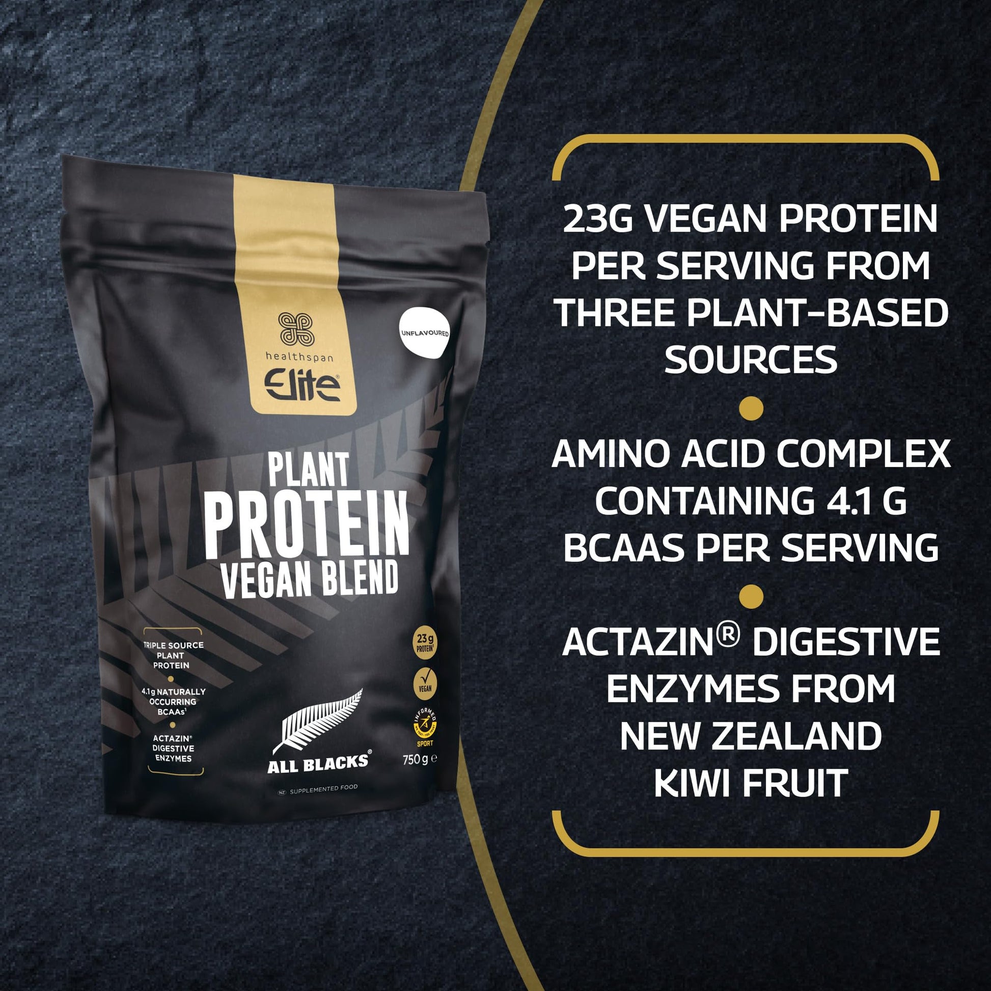Healthspan Elite Plant Protein Vegan Blend (750g) | All Blacks Partner | 23g Protein Per Serving Healthspan Elite buy supplements canada