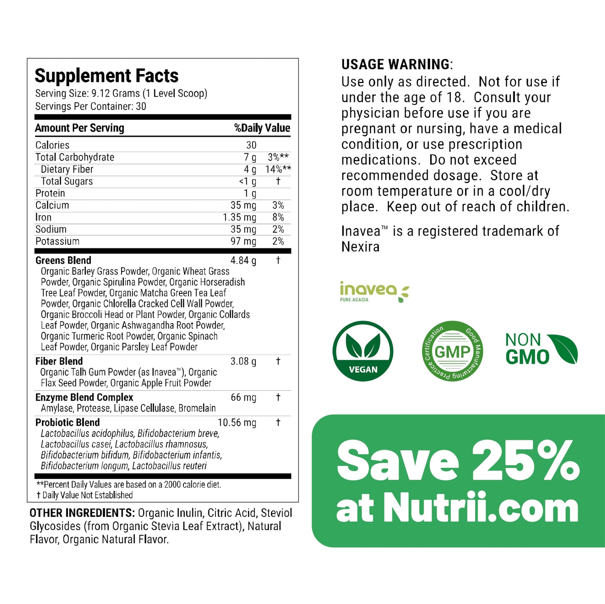 Nutrii Organic Green Immunity Superfood Powder - Soothes Digestion, Boosts Healthy Vitality and Energy. Fast Acting Formula with Probiotics, Enzymes, Turmeric and Ashwagandha (30 Servings Lemon-Mint) Nutrii buy supplements canada