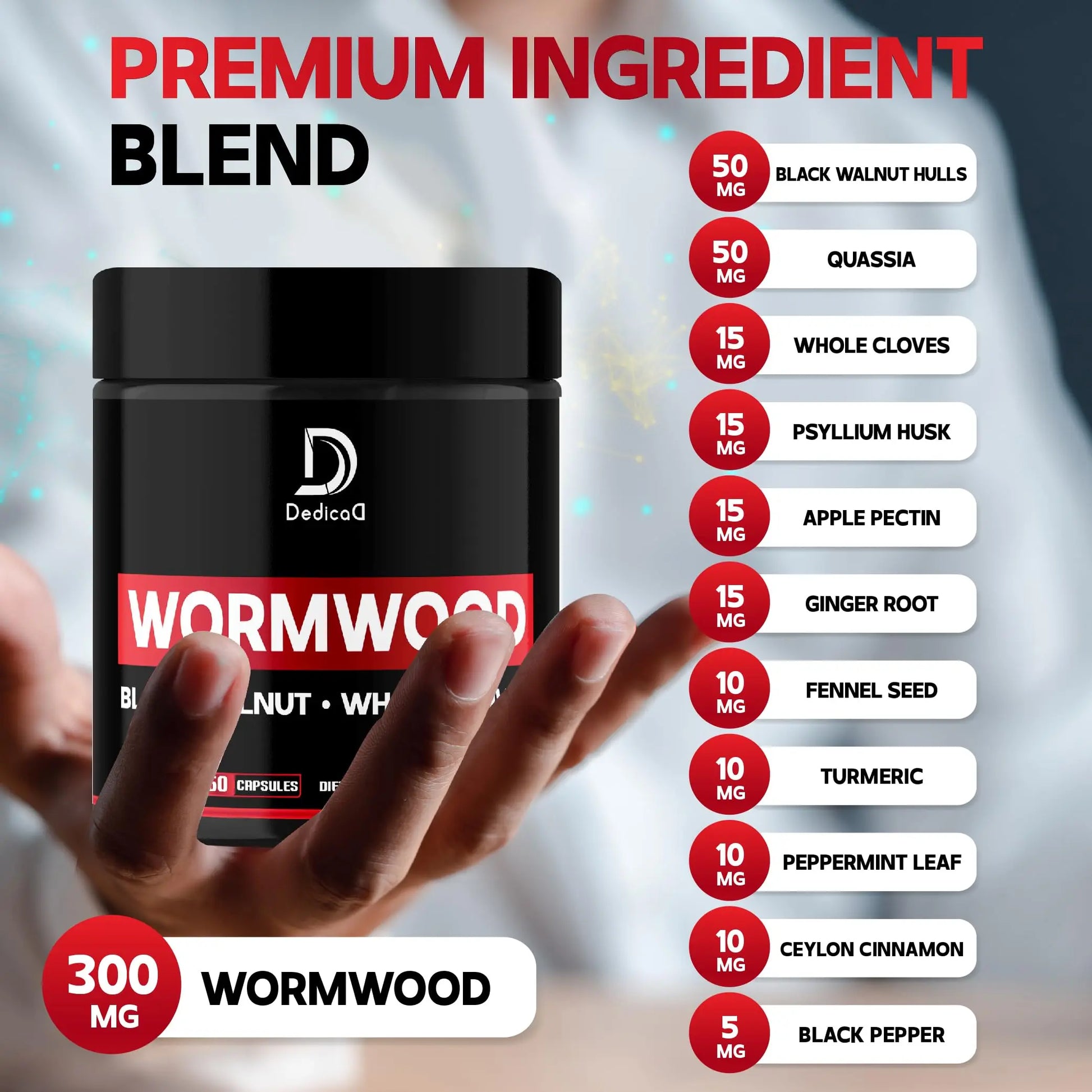 DEDICAD Wormwood Capsules - 12 Herbs Blended Black Walnut, Cloves, Ginger, Turmeric, Cinnamon, Apple, Quassia - 2 Packs 50 Capsules DEDICAD buy supplements canada