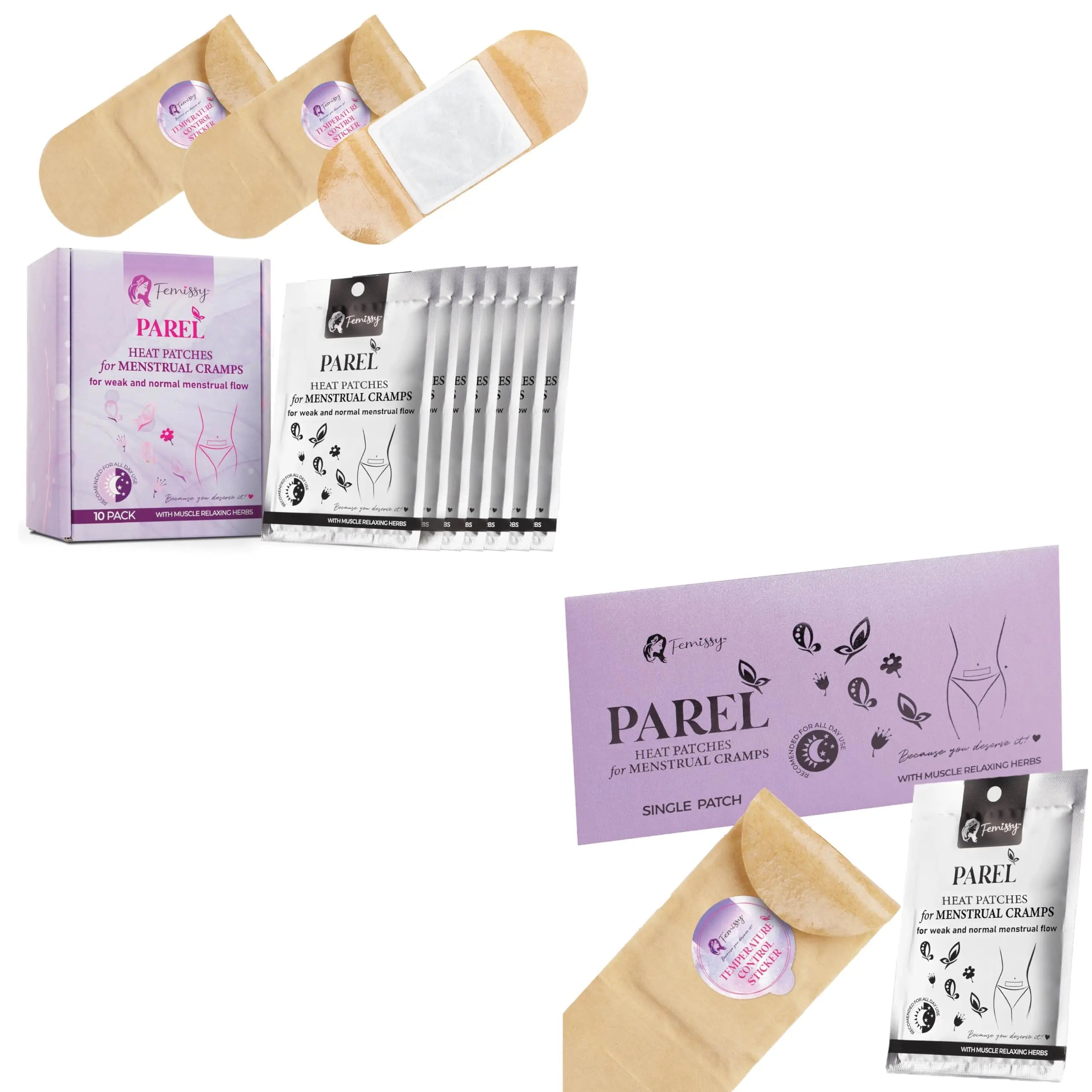 Heat Patches for Menstrual Cramps Based on Flow Strength, 10 Period Patches for Weak & Normal Flow & 1 Single Patch with Natural Herbs & Oils; Disposable Stick On Heating Pads Cramp-Free Period Femissy buy supplements canada