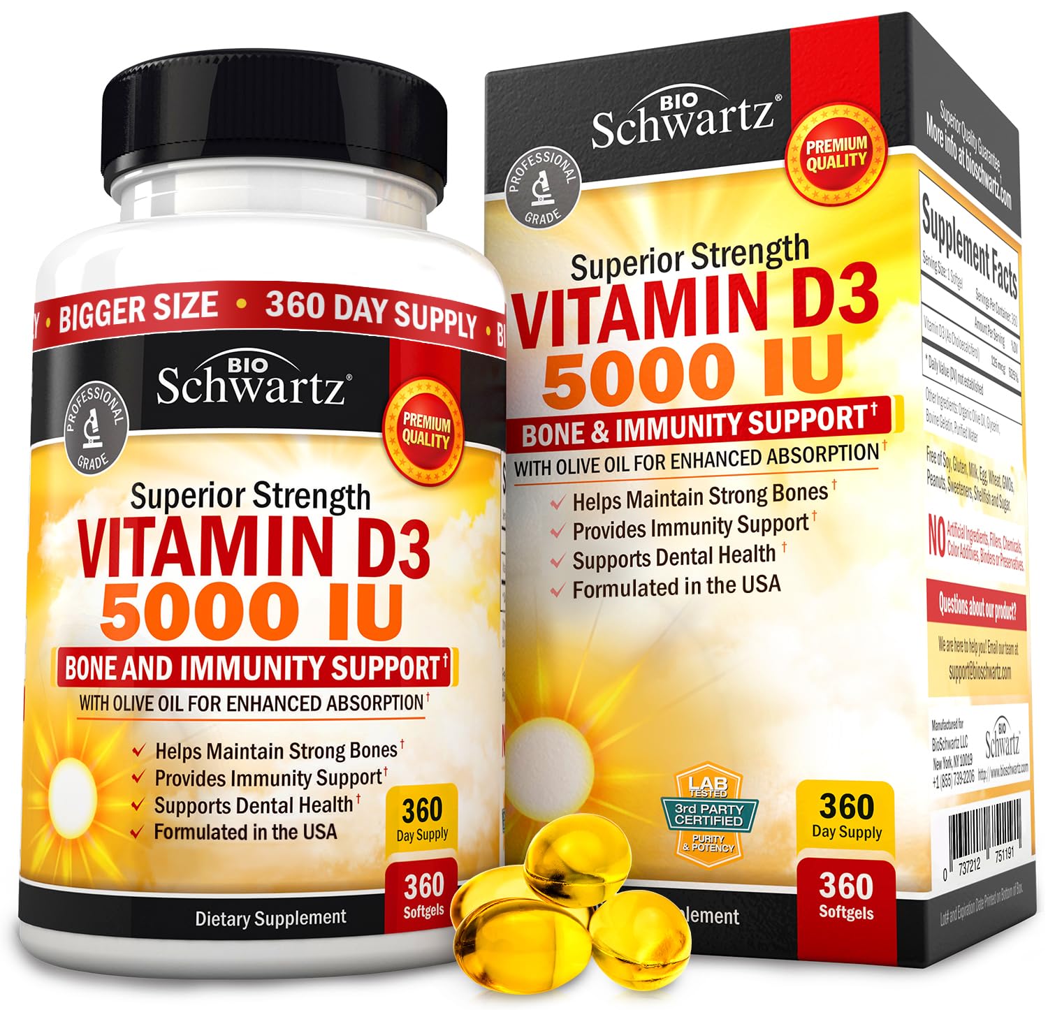 Vitamin D3 5000 IU (125 mcg) Natural Immune Support Supplement, Bone Strength BioSchwartz buy supplements canada