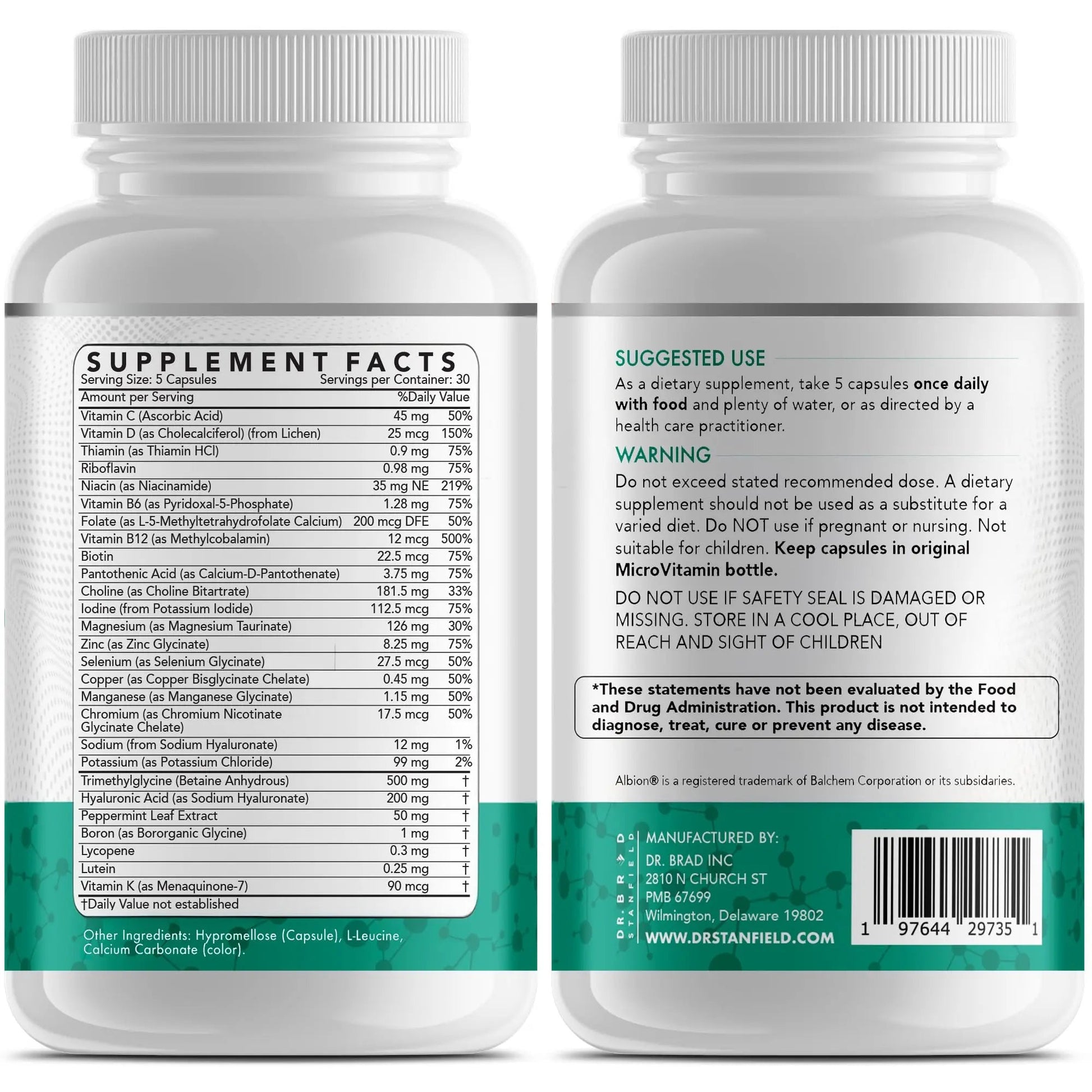 Dr Brad Stanfield Daily Low Dose MultiVitamin & Mineral for Men & Women to Support Cognitive Performance & Memory + Hyaluronic Acid for Skin Health Dr Brad Stanfield buy supplements canada
