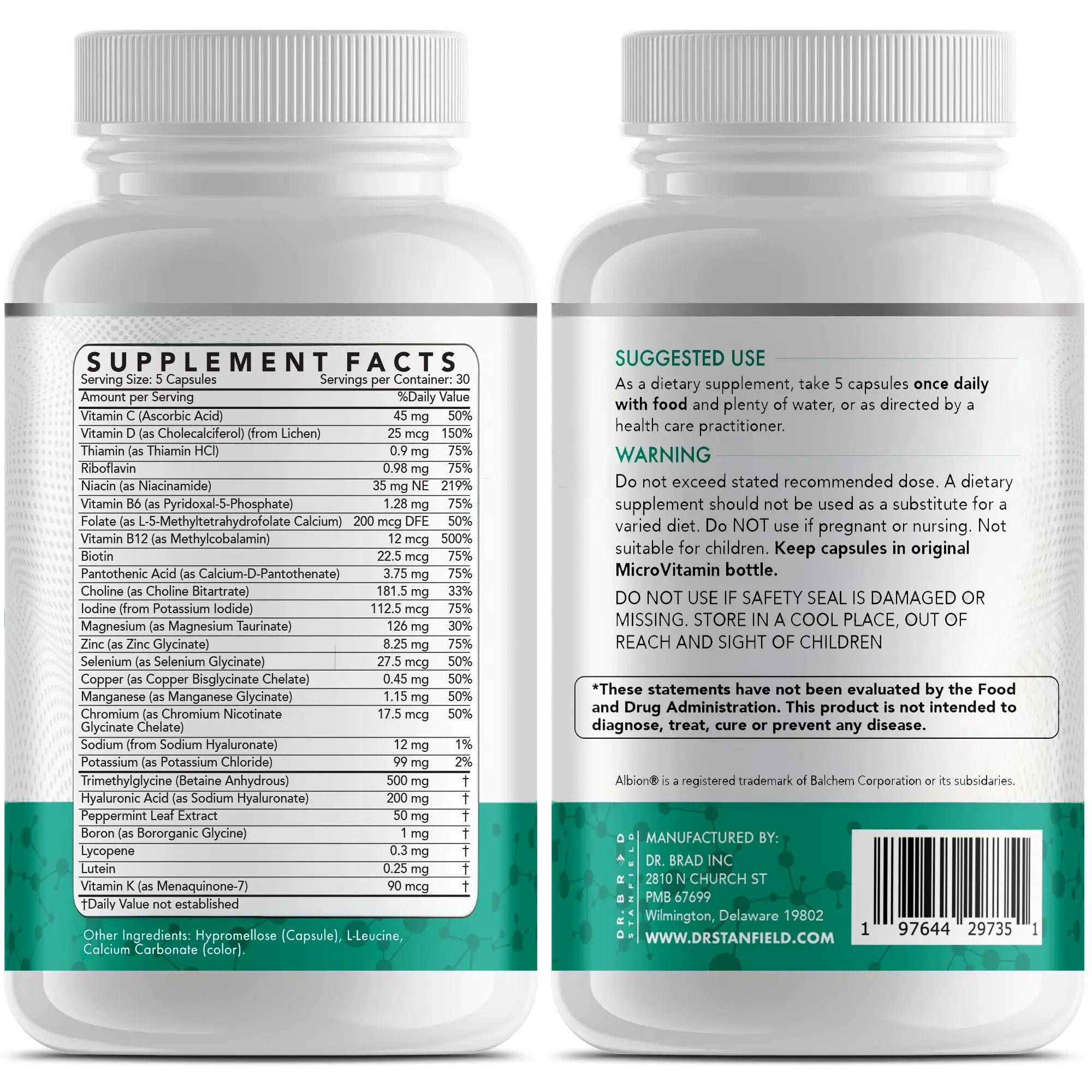 Dr Brad Stanfield Daily Low Dose MultiVitamin & Mineral for Men & Women to Support Cognitive Performance & Memory + Hyaluronic Acid for Skin Health Dr Brad Stanfield buy supplements canada