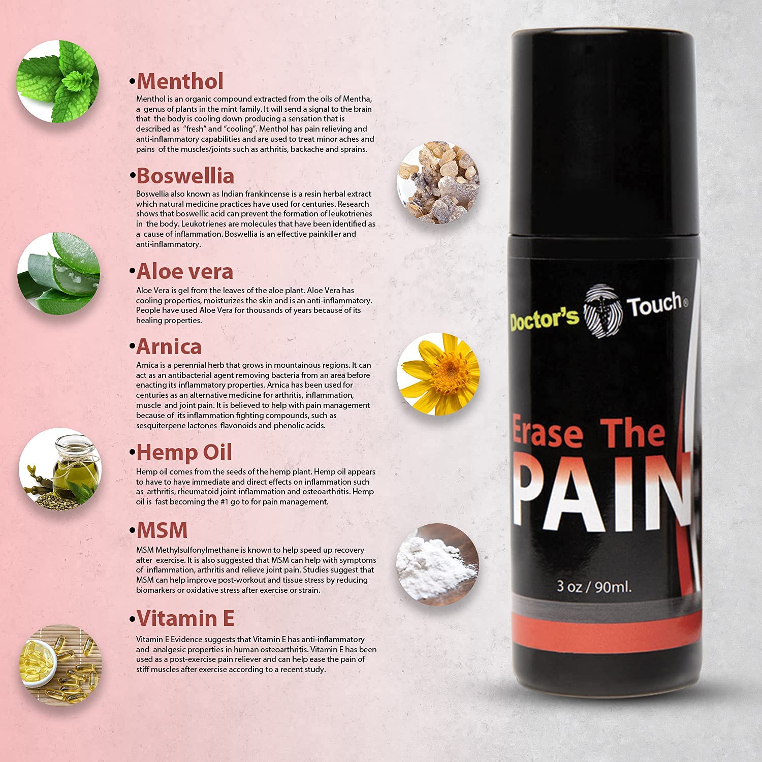 Doctor's Touch Erase The Pain Relief Roll On - Fast Acting Topical Pain Relief Roll On for Nerves, Joints, All Muscle Soreness and Discomfort - Roll on Muscle Pain Relief Doctor's Touch buy supplements canada