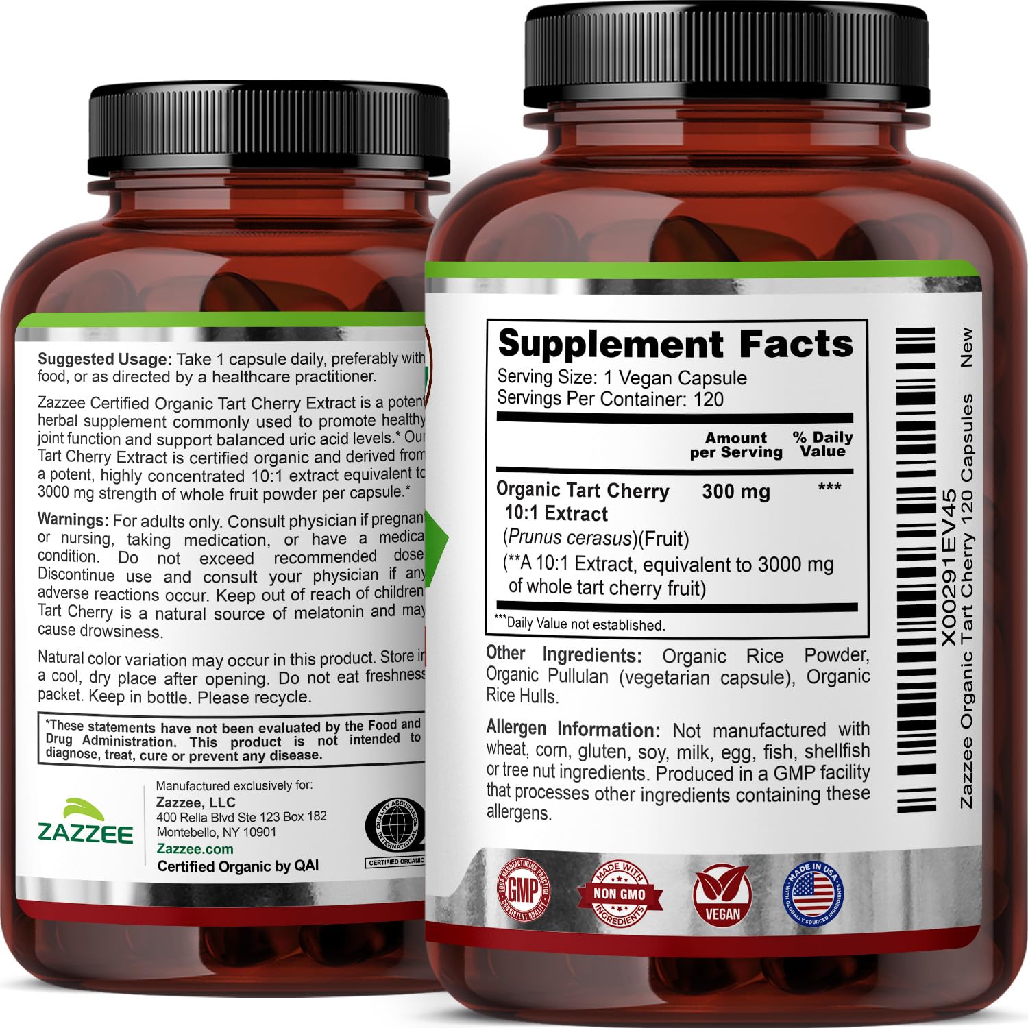 Zazzee USDA Organic Tart Cherry 10:1 Extract, 120 Vegan Capsules, 4 Month Supply, Montmorency Cherry, Daily Wellness Antioxidant Support, Organic Herbal Supplement, All-Natural, Non-GMO, Made in USA Zazzee buy supplements canada