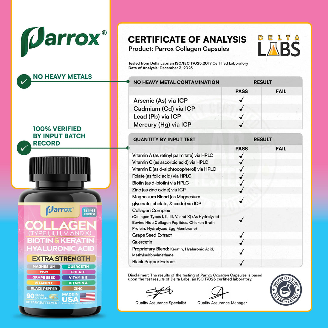 Parrox Collagen Peptides Types I, II, III, V & X, MCG Biotin, Keratin, Hyaluronic Acid, MSM, Zinc, Grape Seed Extract, Quercetin, Vitamin A, Vitamin C, Parrox buy supplements canada