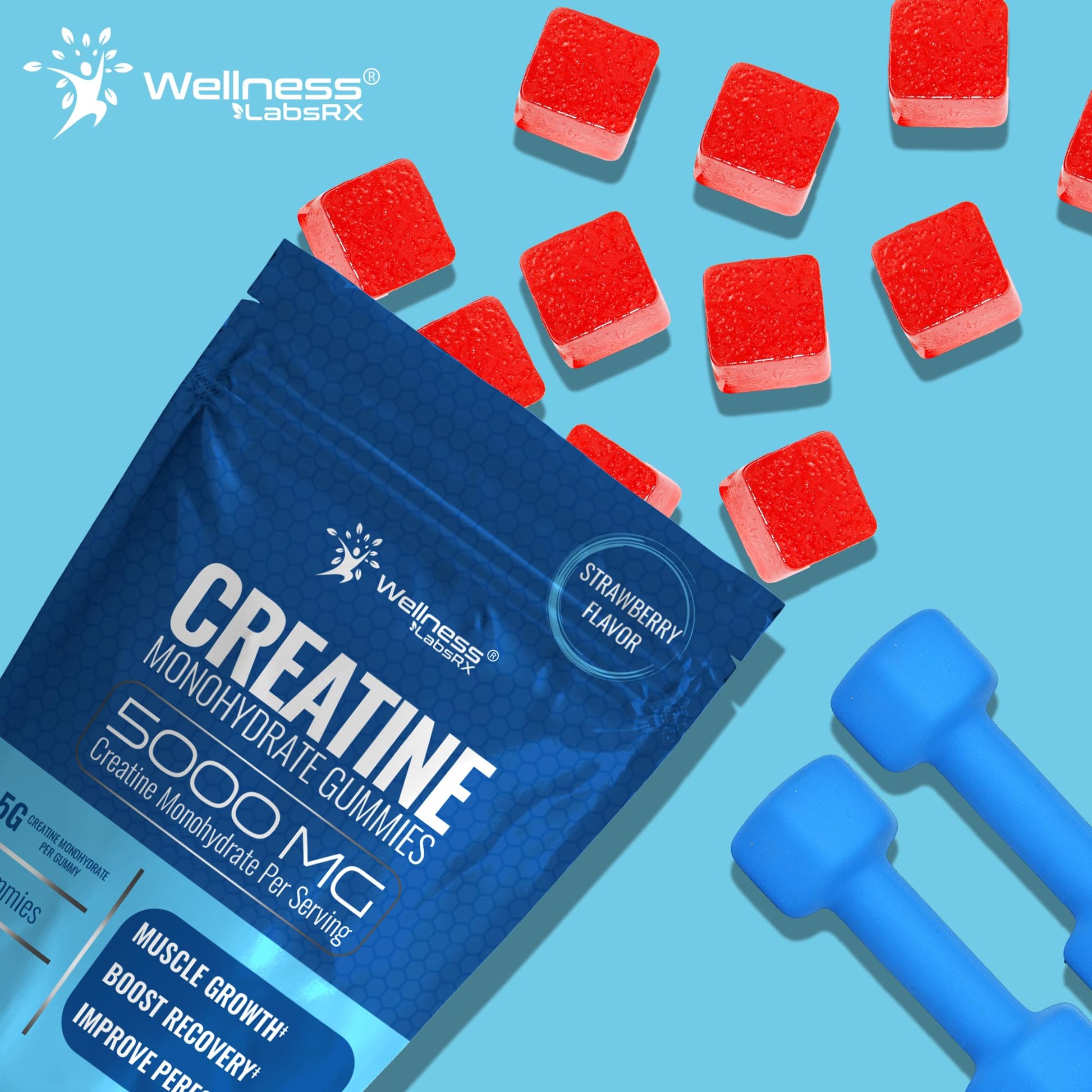 Creatine Gummies 5000mg, 30 Servings Creatine Monohydrate Gummies - Third-Party Tested Creatine for Women, Strawberry Flavor Creatine for Men, Muscle Growth, WELLNESS LABSRX buy supplements canada