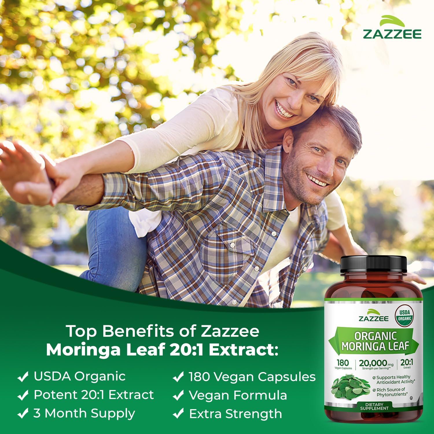 Zazzee USDA Organic Moringa Leaf 20:1 Extract, 180 Vegan Capsules, 3 Month Supply, Certified Kosher, Moringa Oleifera, Antioxidant, Immune & Cellular Support Zazzee buy supplements canada