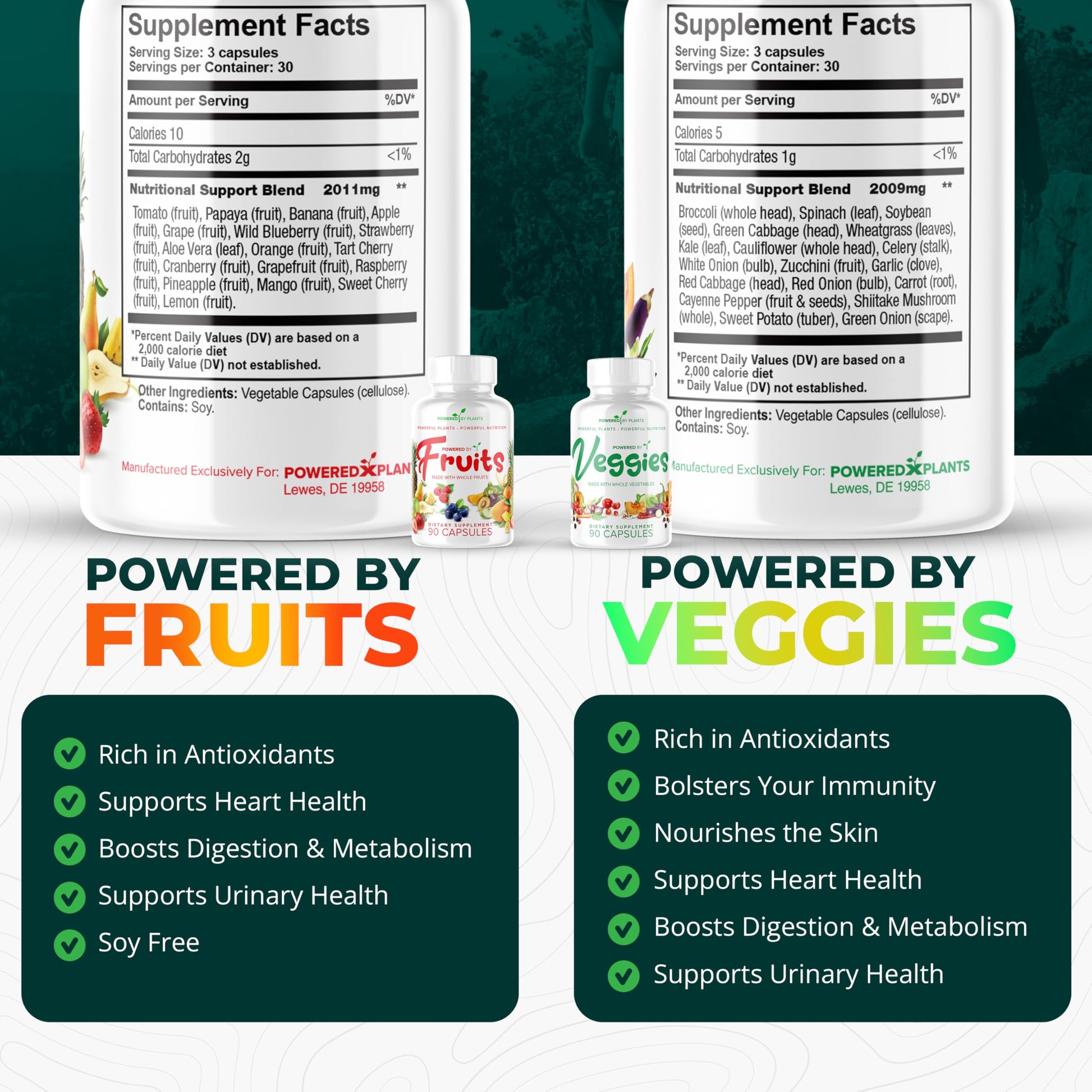 Daily Fruits and Veggies Supplement - 180 Capsules for 30 Days, Non GMO & Gluten Free Superfood with Natural Vitamins - Powered by Plants, 2-Pack POWERED X PLANTS buy supplements canada