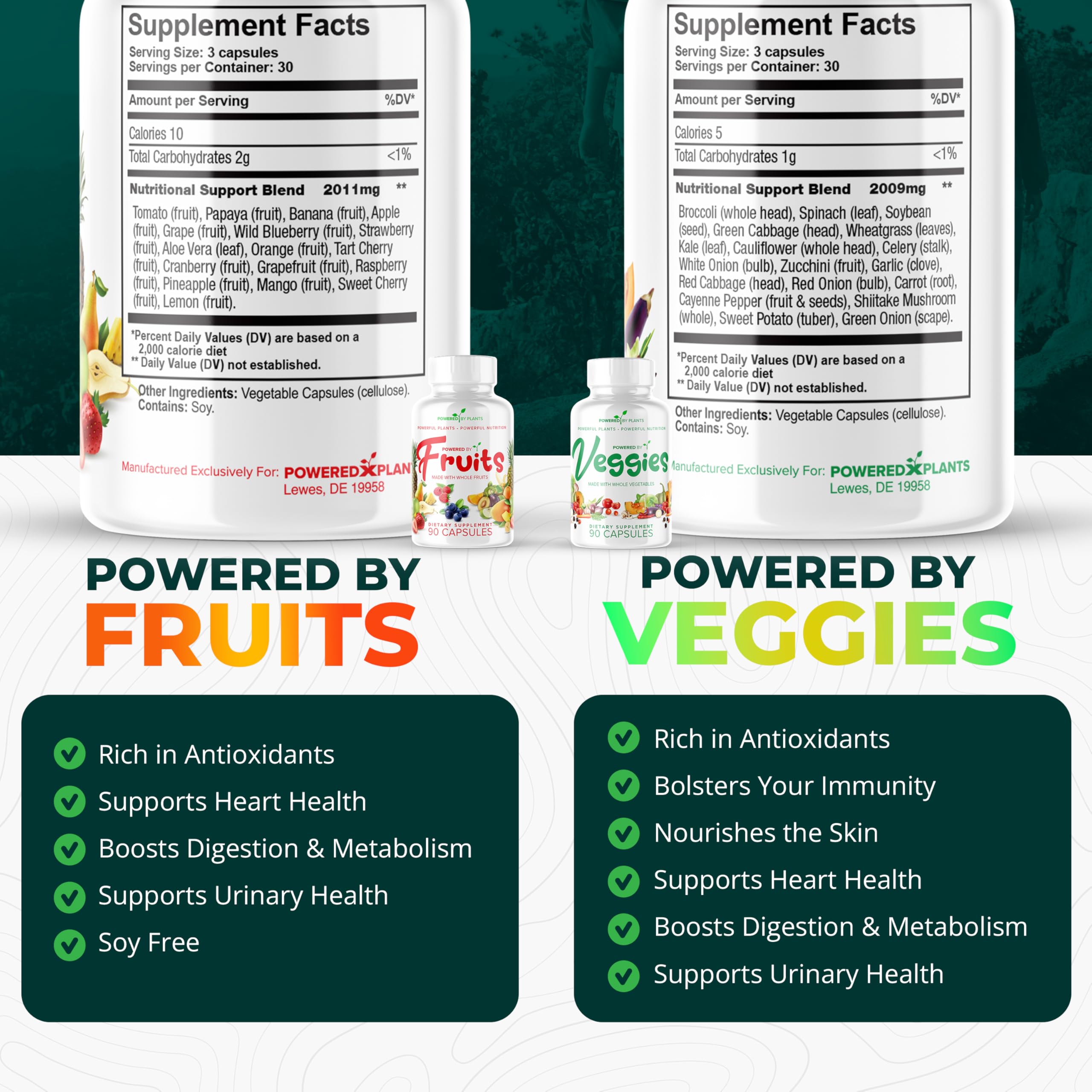 Daily Fruits and Veggies Supplement - 180 Capsules for 30 Days, Non GMO & Gluten Free Superfood with Natural Vitamins - Powered by Plants, 2-Pack POWERED X PLANTS buy supplements canada