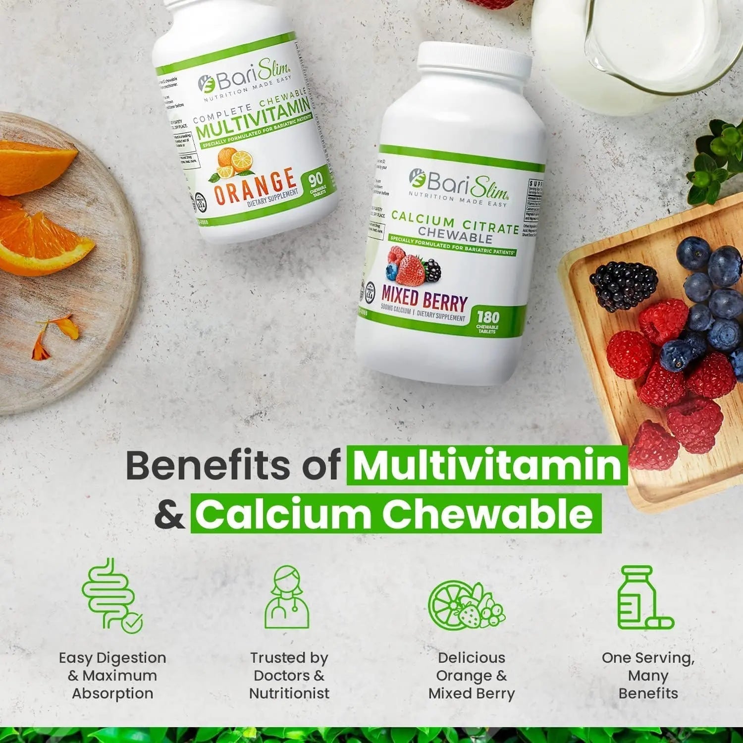 BariSlim Bariatric Calcium Citrate & Complete Chewable Multivitamin - Bariatric Vitamin and Supplement for Post Bariatric Surgery Including Gastric Bypass and Gastric Sleeve BariSlim buy supplements canada