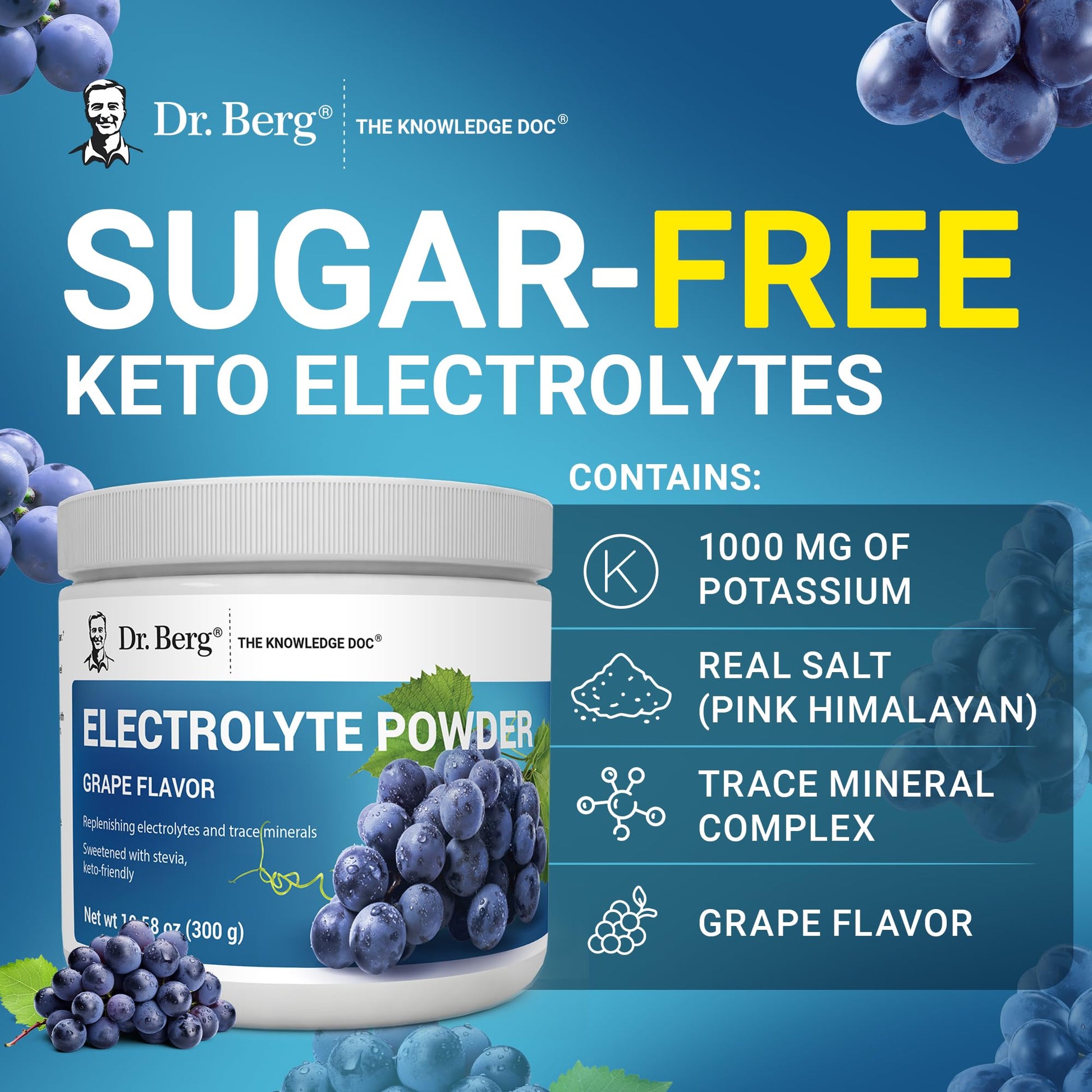 Dr. Berg Zero Sugar Hydration Keto Electrolyte Powder - Enhanced w/ 1000 mg of Potassium & Real Pink Himalayan Salt (NOT Table Salt) - Grape Flavor Hydration Drink Mix Supplement - 50 Servings Dr. Berg Nutritionals buy supplements canada