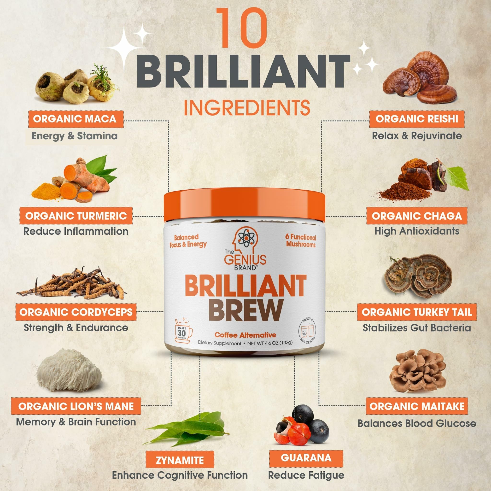 The Genius Brand Genius Brilliant Brew - Natural Coffee Substitute for Clear Thinking, Energy & Immune Support - No Crash or Jitters - Powered by Nootropics - Non-GMO - 30 Servings - Sweet Cocoa The Genius Brand buy supplements canada