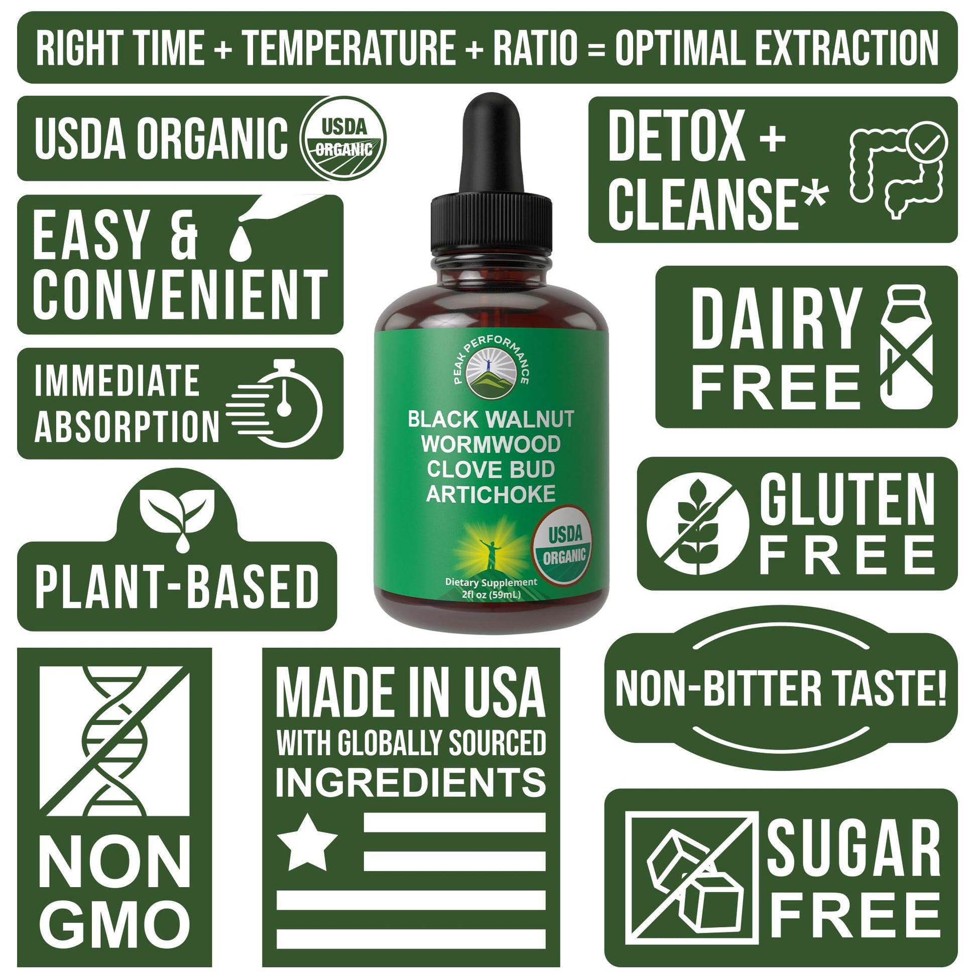 USDA Organic Wormwood Black Walnut Clove Drops Cleanse for Humans. Sugar Free Supplement for Intestinal Cleanse, Detox Support for Adults and Kids. with Artichoke and Clove Bud. Kosher, No GMOs Peak Performance buy supplements canada