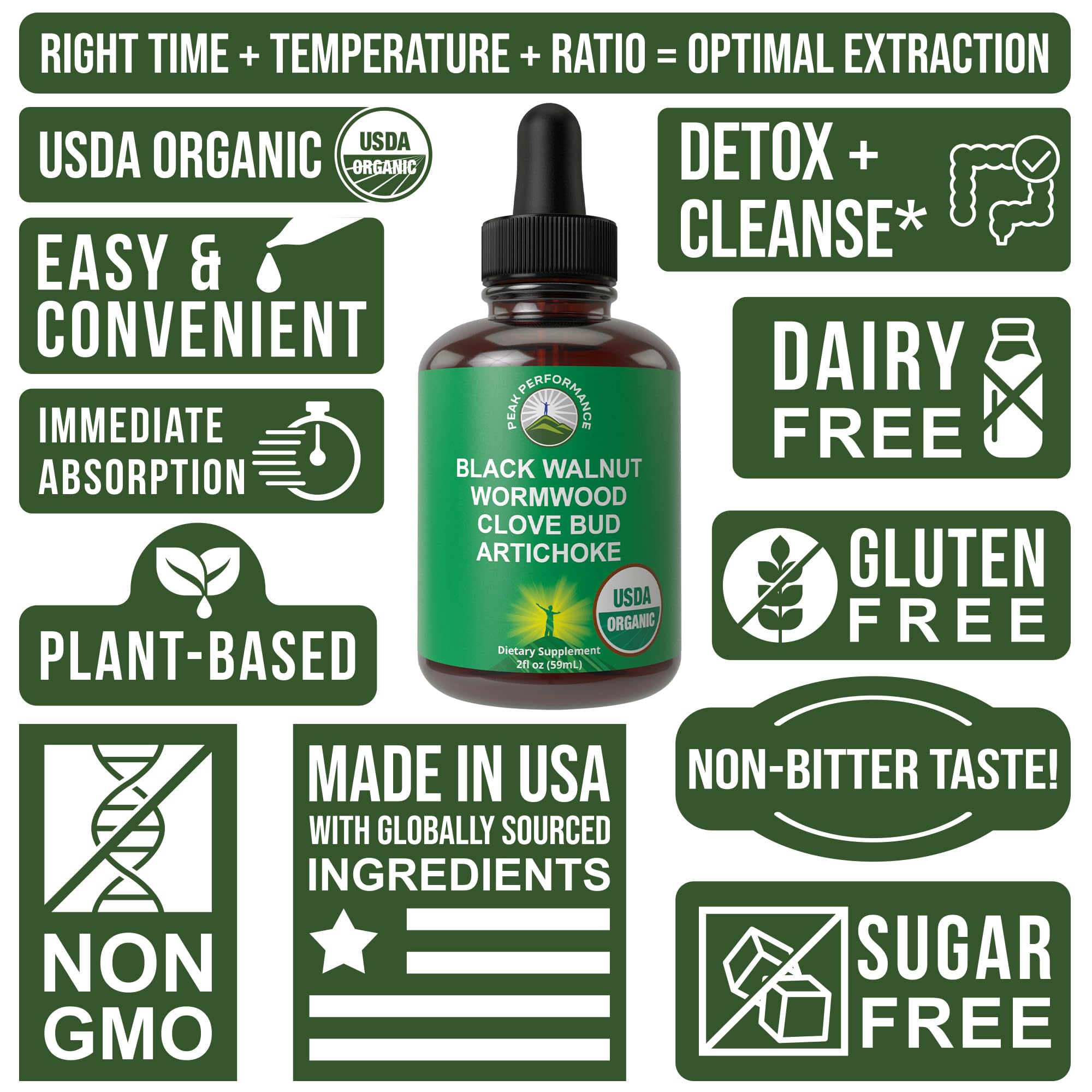 USDA Organic Wormwood Black Walnut Clove Drops Cleanse for Humans. Sugar Free Supplement for Intestinal Cleanse, Detox Support for Adults and Kids. with Artichoke and Clove Bud. Kosher, No GMOs Peak Performance buy supplements canada