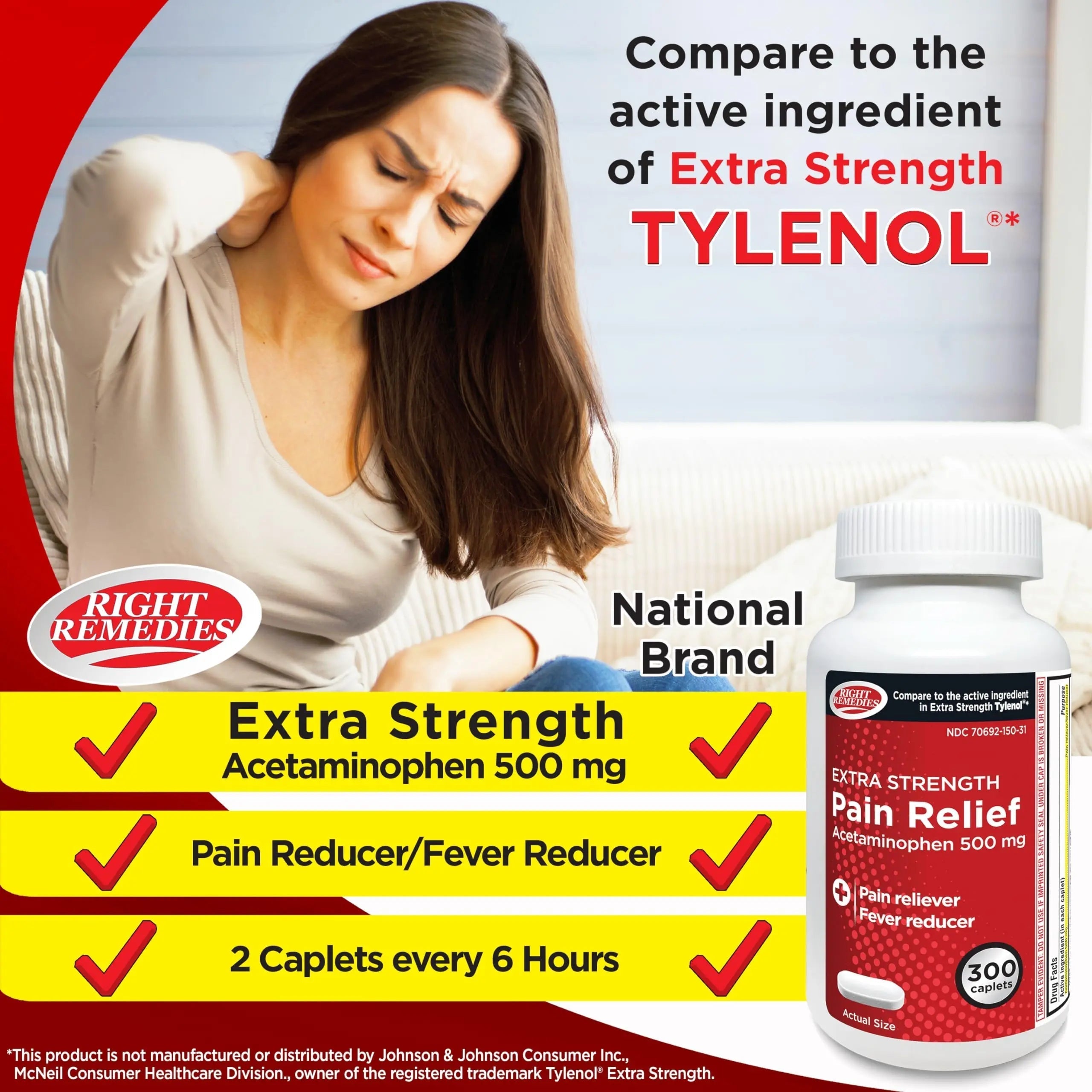 RIGHT REMEDIES Extra Strength Pain Relief, Acetaminophen 500 mg Caplets, Pain Reliever & Fever Reducer, Value Pack (300 Count), Compare to the Active Ingredient in Extra Strength Tylenol® RIGHT REMEDIES buy supplements canada