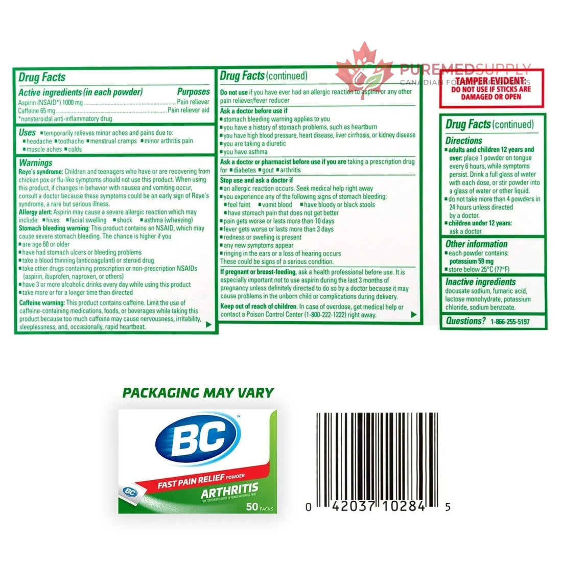 BC Powder Arthritis Pain Reliever, Aspirin Dissolve Packs, 50 Count Powder Packets BC buy supplements canada