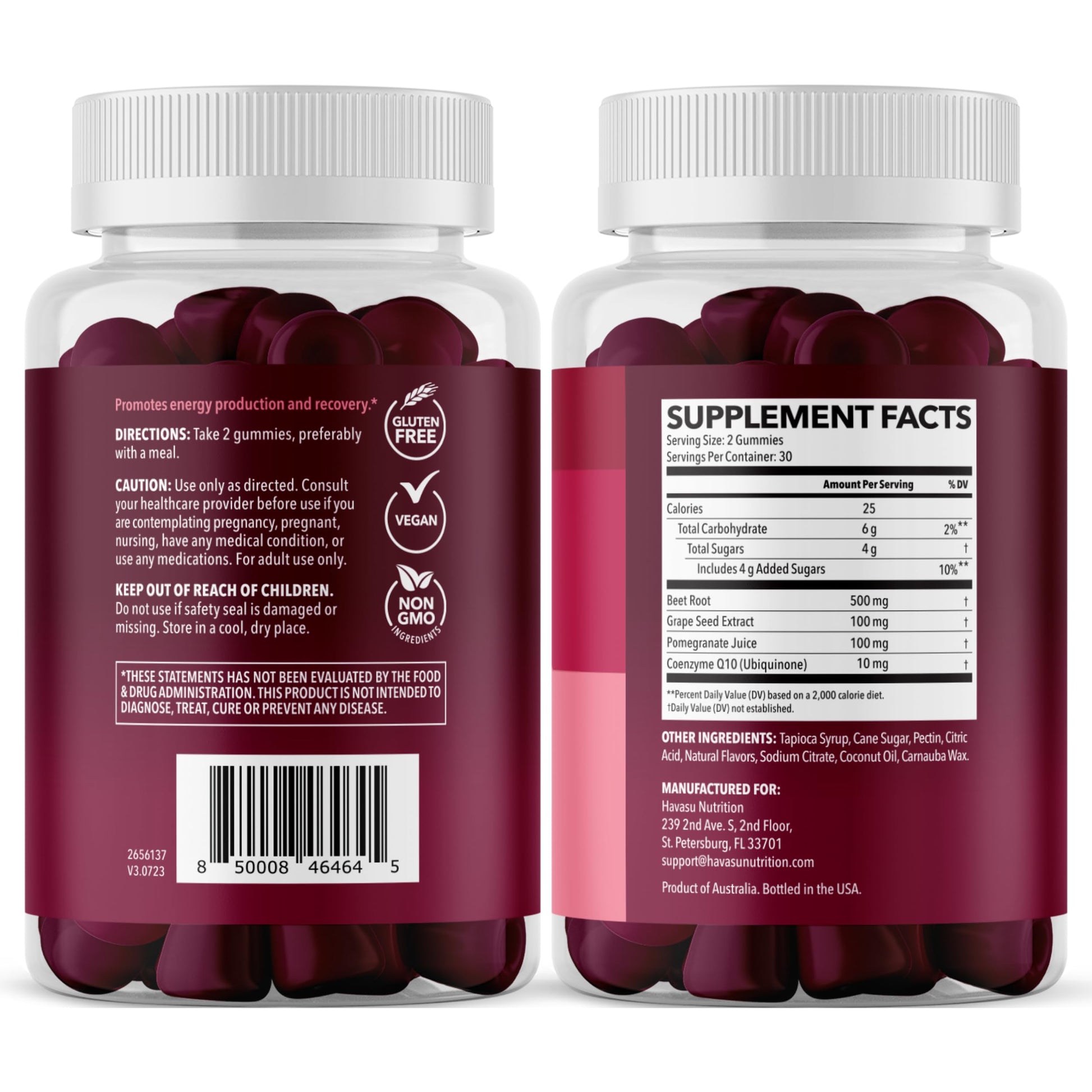 Beet Root Gummies with COQ10 & Pomegranate - Nitric Oxide Supplement for Men and Women - Beetroot for Endurance, Performance, Recovery - Vegan, Non-GMO, Gluten Free HAVASU NUTRITION buy supplements canada