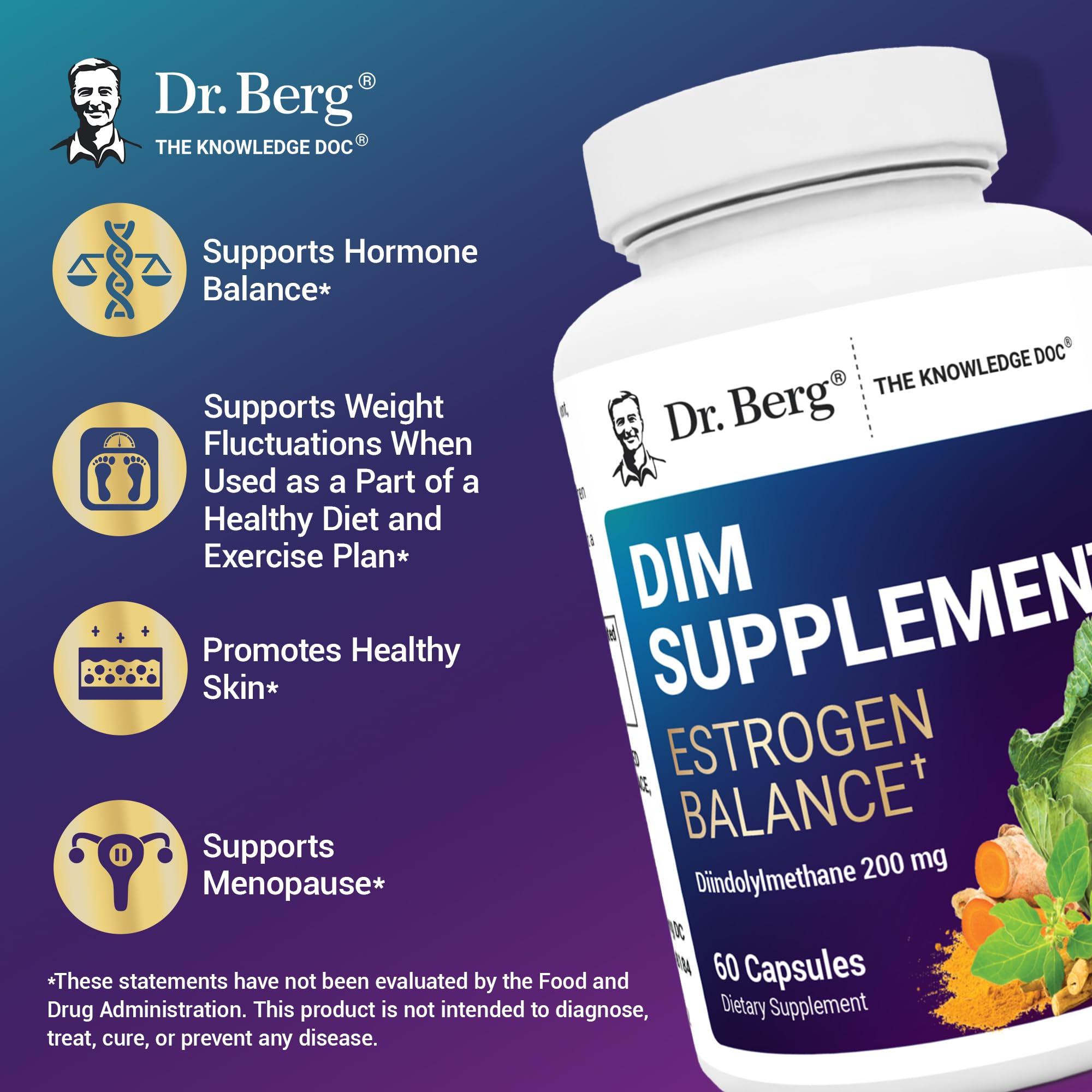 Dr. Berg DIM Supplement Estrogen Balance - Original Estrogen Supplement for Women with Diindolylmethane for Menstrual Symptoms & Menopause Relief & Black Pepper for Enhanced Absorption - 60 Capsules Dr. Berg Nutritionals buy supplements canada
