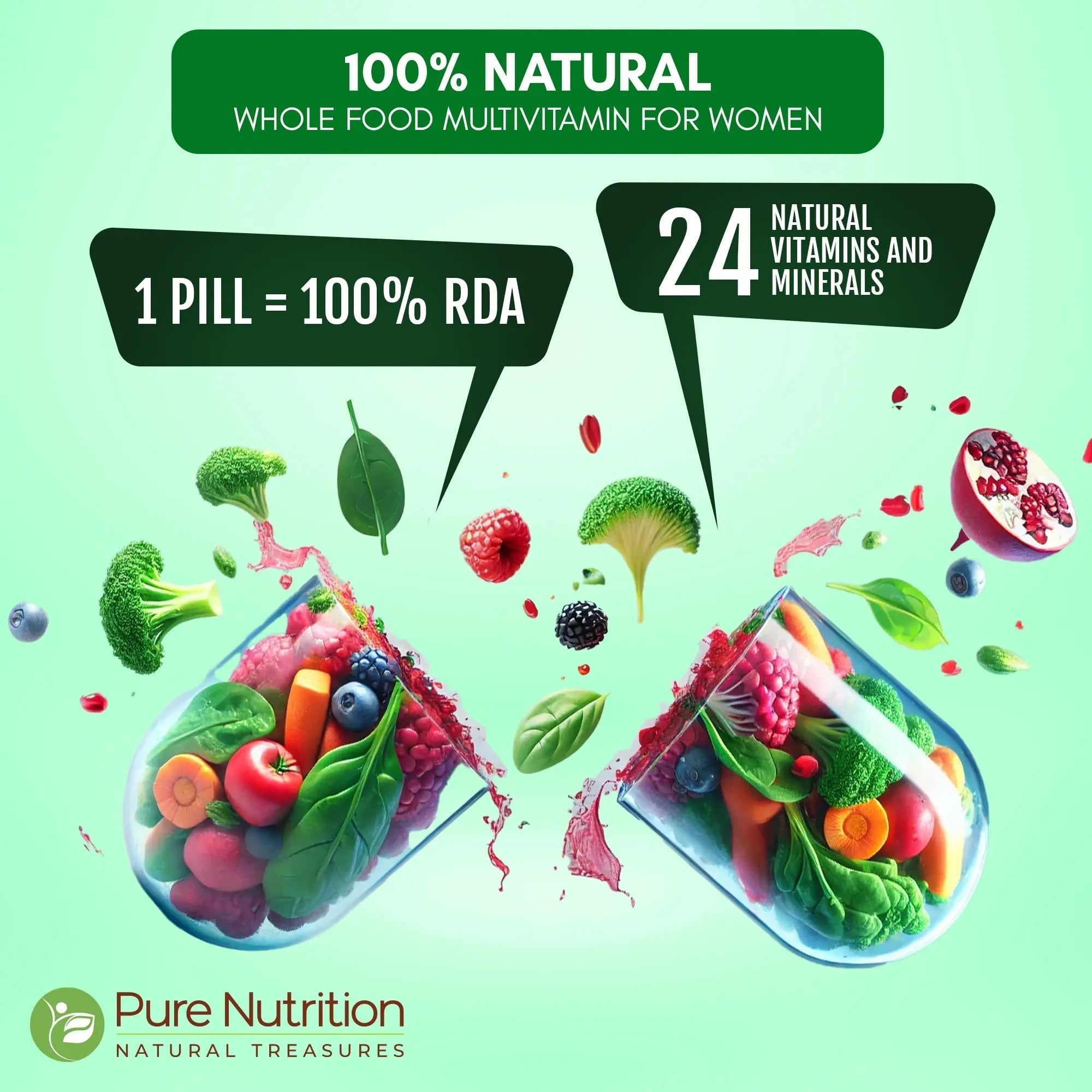 Pure Nutrition Whole Food Multivitamin for Women | 60 Tabs | One-A-Day | 100% RDA | 24 Natural Vitamins and Minerals | PURE NUTRITION NATURAL TREASURES buy supplements canada