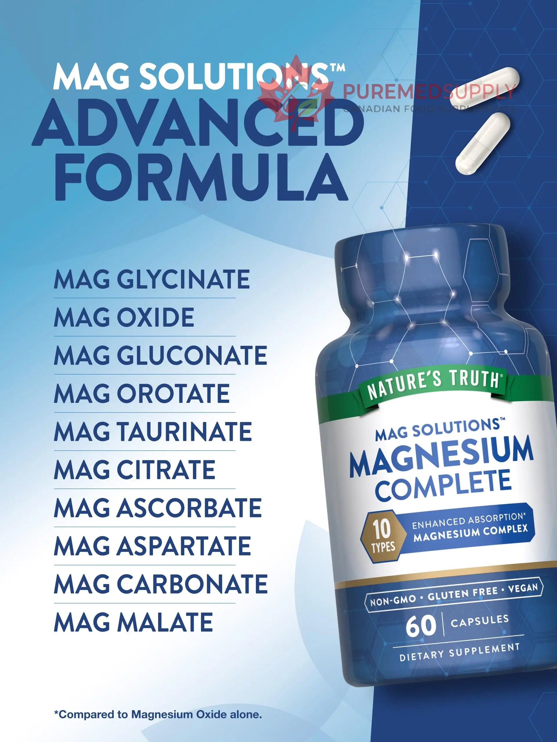 Nature's Truth Magnesium Complex Supplement 10 Forms | 300mg | 60 Capsules | Glycinate, Citrate, Plus More | Vegan, Non-GMO & Gluten Free Nature's Truth buy supplements canada