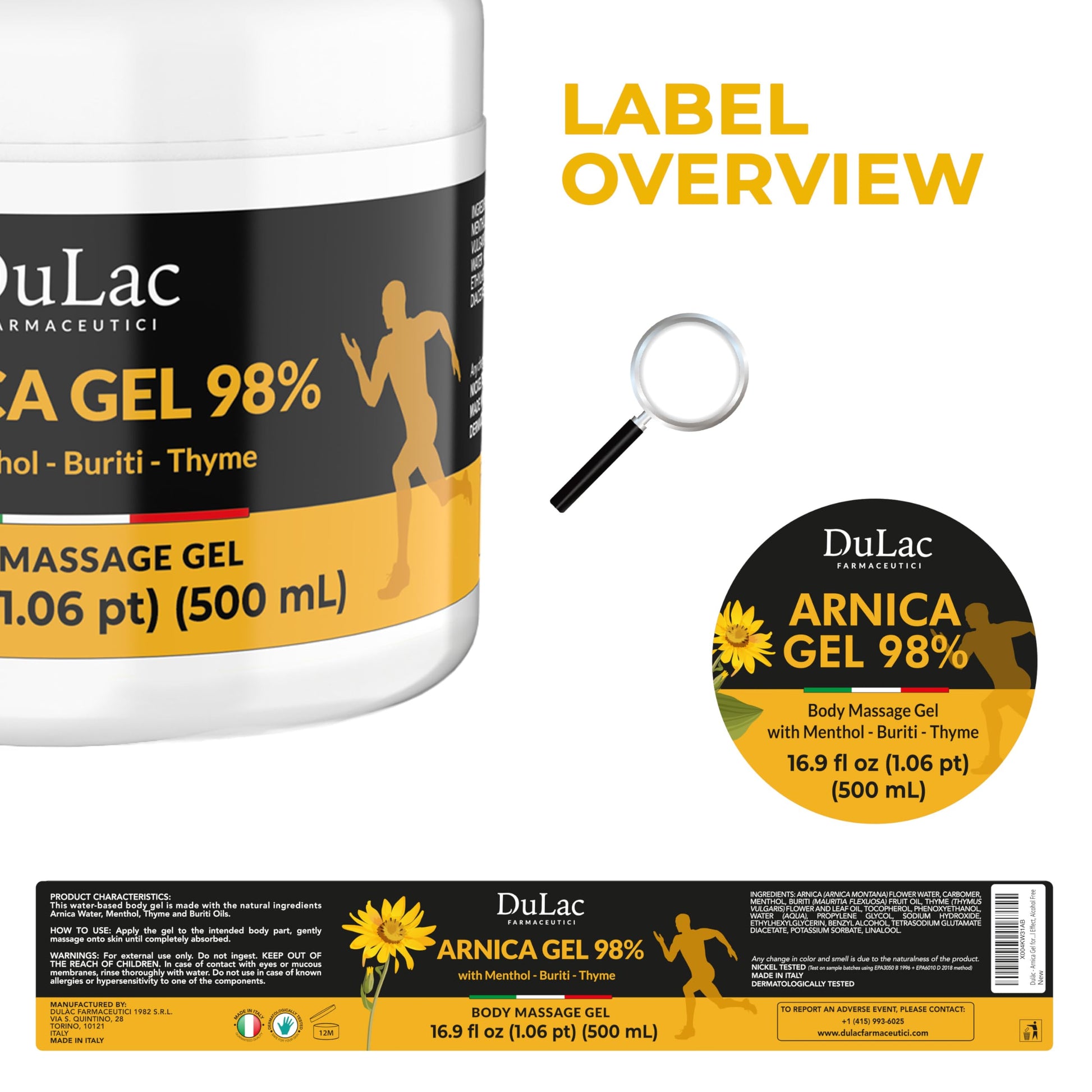 Dulac Arnica Body Massage Gel – Water-Based Cosmetic Massage Gel with Arnica Montana, Fast-Absorbing Lightweight Texture, Non-Greasy Feel, Dermatologically Tested, 16.9 fl oz DULÀC FARMACEUTICI 1982 buy supplements canada