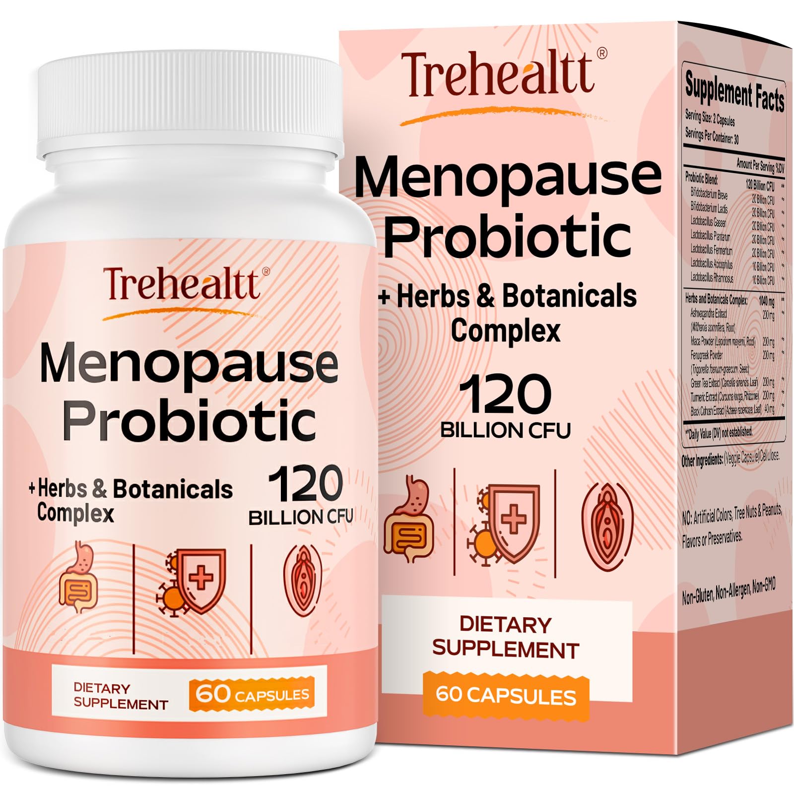 Menopause supplements for women, 120 Billion CFU Probiotic, 13-in-1 Herbs & Botanicals Complex, for Hormone Menopause, Hot Flashes, Night Sweats, Mood Swings, Sleep Disturbances, Vegan, 60 Capsules Trehealtt buy supplements canada