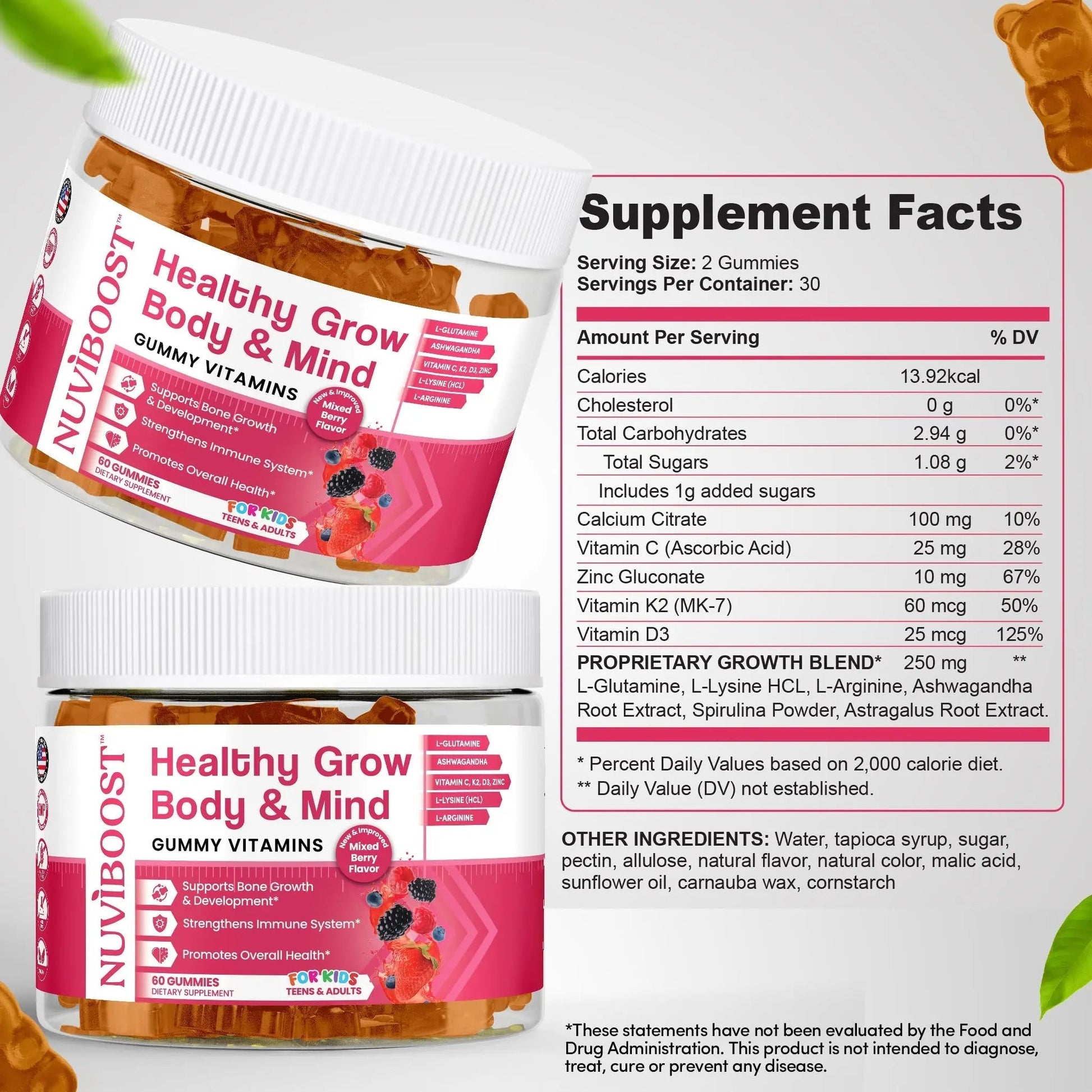 NUVIBOOST Healthy Grow Height Growth Gummies Rich in Calcium, Vitamins C, D3, K2, L-Arginine, Ashwagandha, and Others NUVIBOOST buy supplements canada