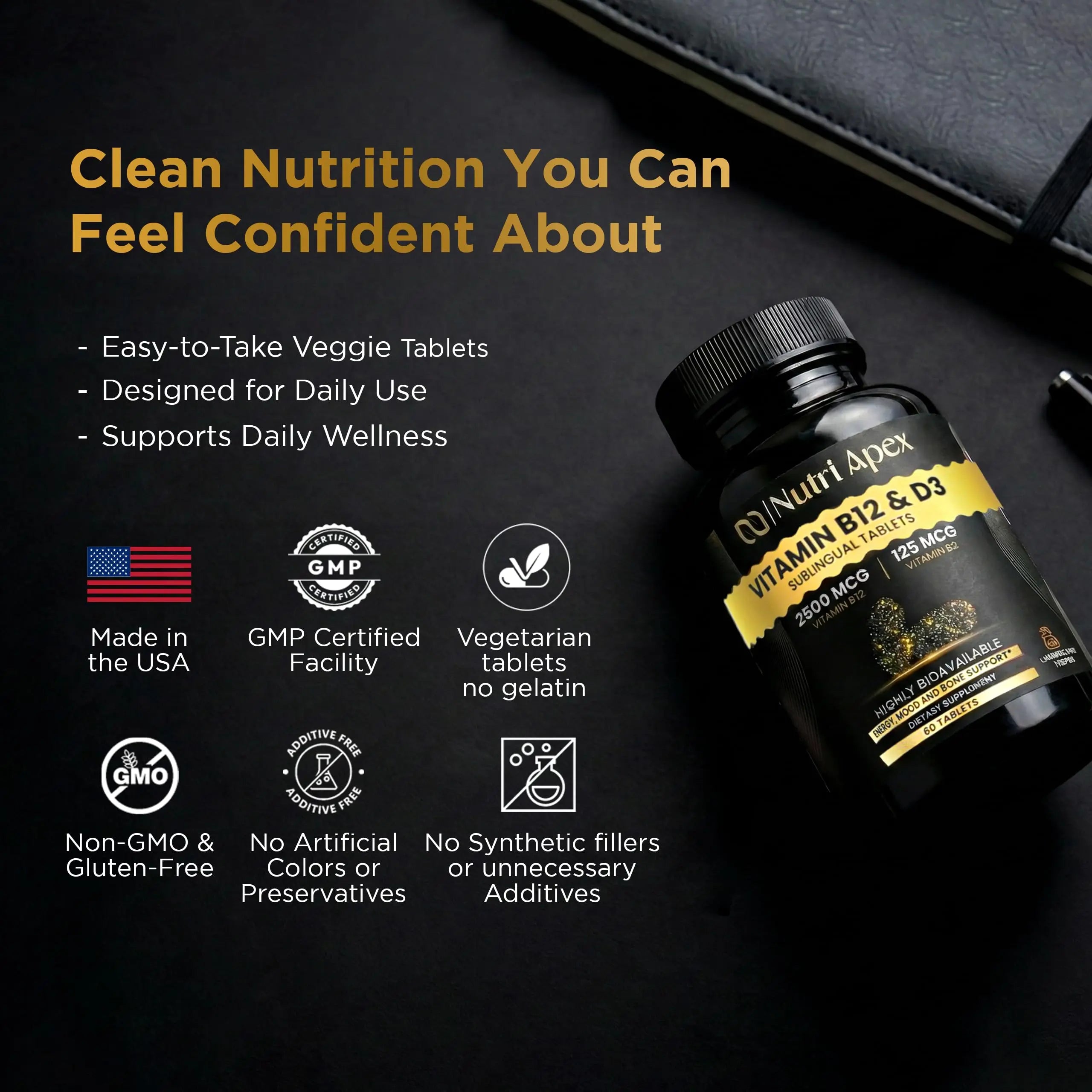 Nutri Apex Vitamin B12 & D3 Sublingual Tablets - 2500 mcg B12 & 125 mcg (5000 IU) D3 - Highly Bioavailable for Energy, Mood & Bone Health - Lab-Tested Nutri Apex buy supplements canada