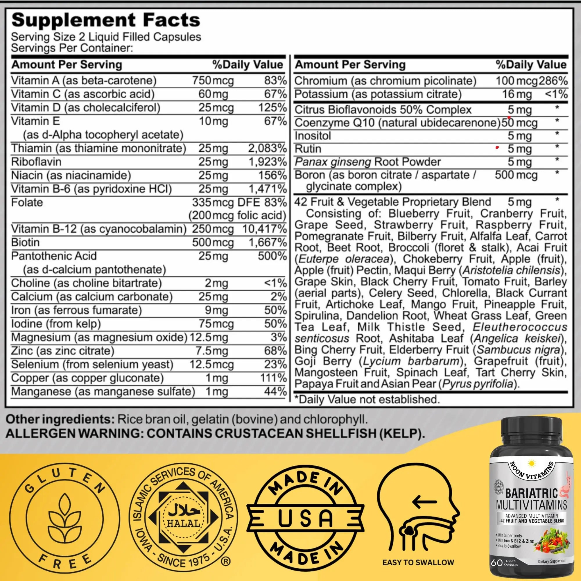Bariatric Multivitamin with Iron for Women & Men - All-in-One 42 Superfood Blend for Energy & Immune Support - Post-Surgery Recovery NOON VITAMINS buy supplements canada