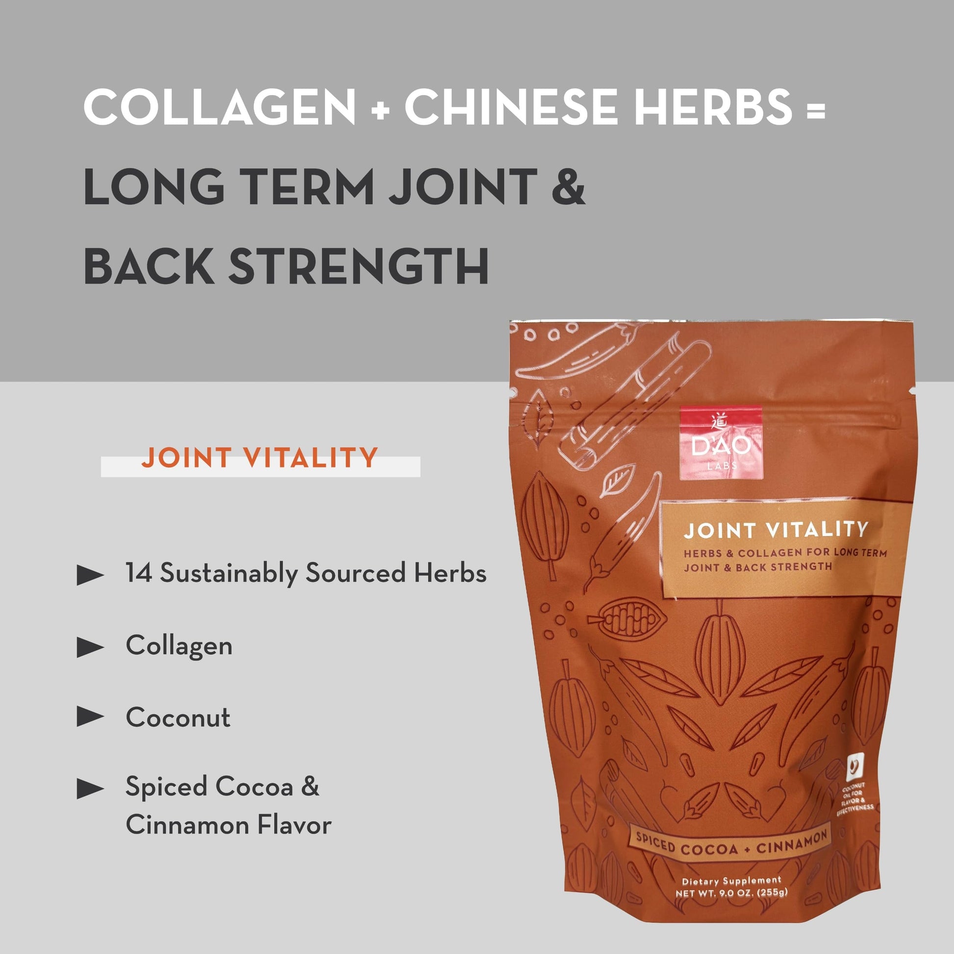 D'AO Labs Joint Vitality Powder - Joint Support - Du Huo Ji Shen Tang Traditional Chinese Herbal - Increased Mobility & Flexibility - Spiced Cocoa & Cinnamon Flavor - 15 Servings DAO Labs buy supplements canada