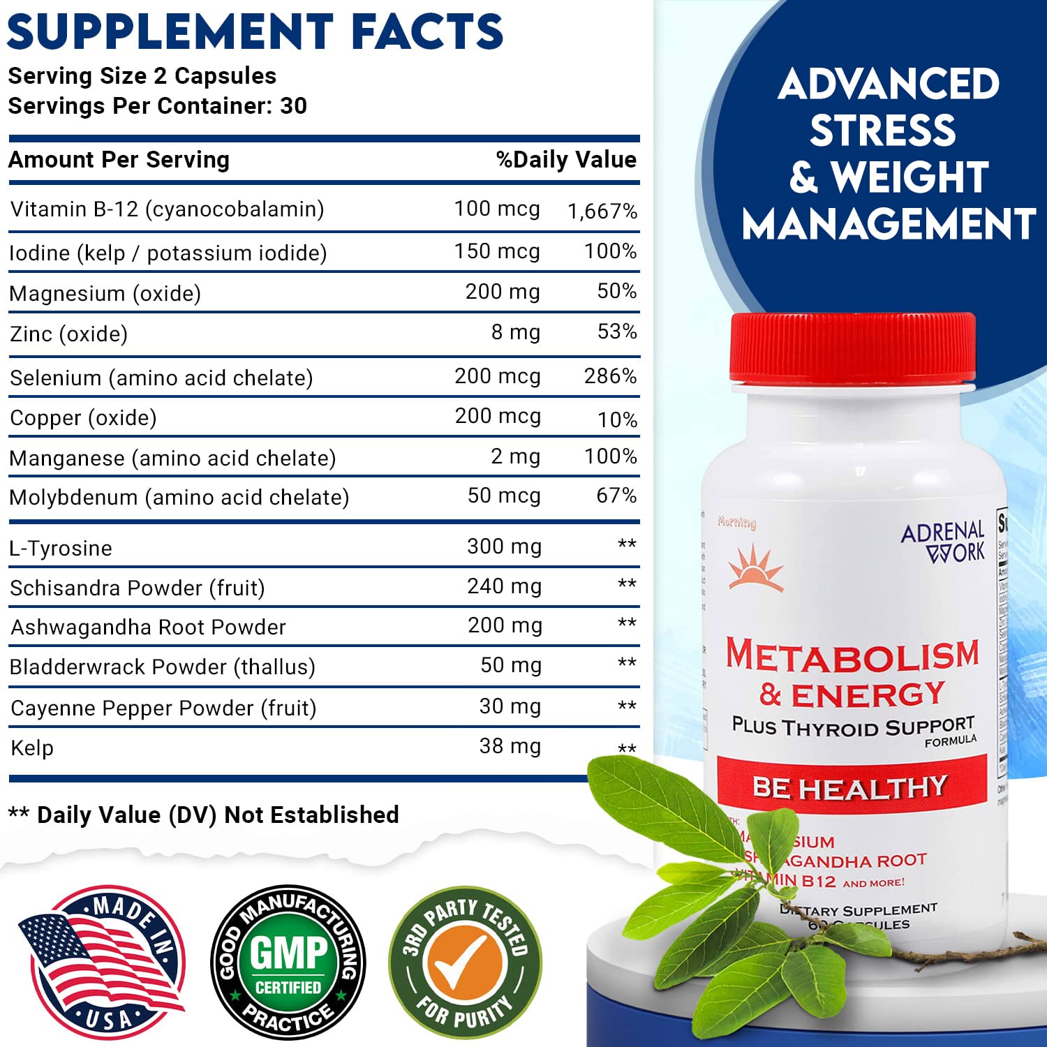 Adrenalwork Adrenal Support Supplement - Organic Ashwagandha Capsules for Stress Relief, Calm Energy & Focus - Adaptogen Blend with Rhodiola & Holy Basil - Men & Women - 60 Capsules Adrenalwork buy supplements canada