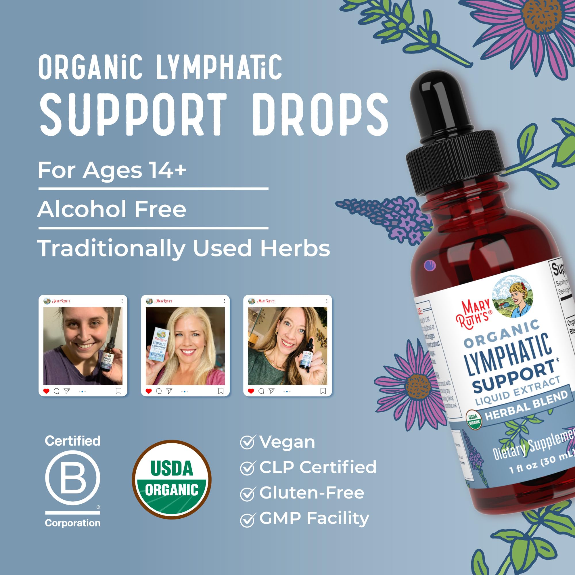 Lymphatic Support Drops by MaryRuth's | USDA Organic Lymphatic Cleanse Immune Support Supplement| Lymphatic Support with Echinacea & Elderberry | Blue Vervain | Vegan | Non-GMO | 30 Servings MARYRUTH'S buy supplements canada