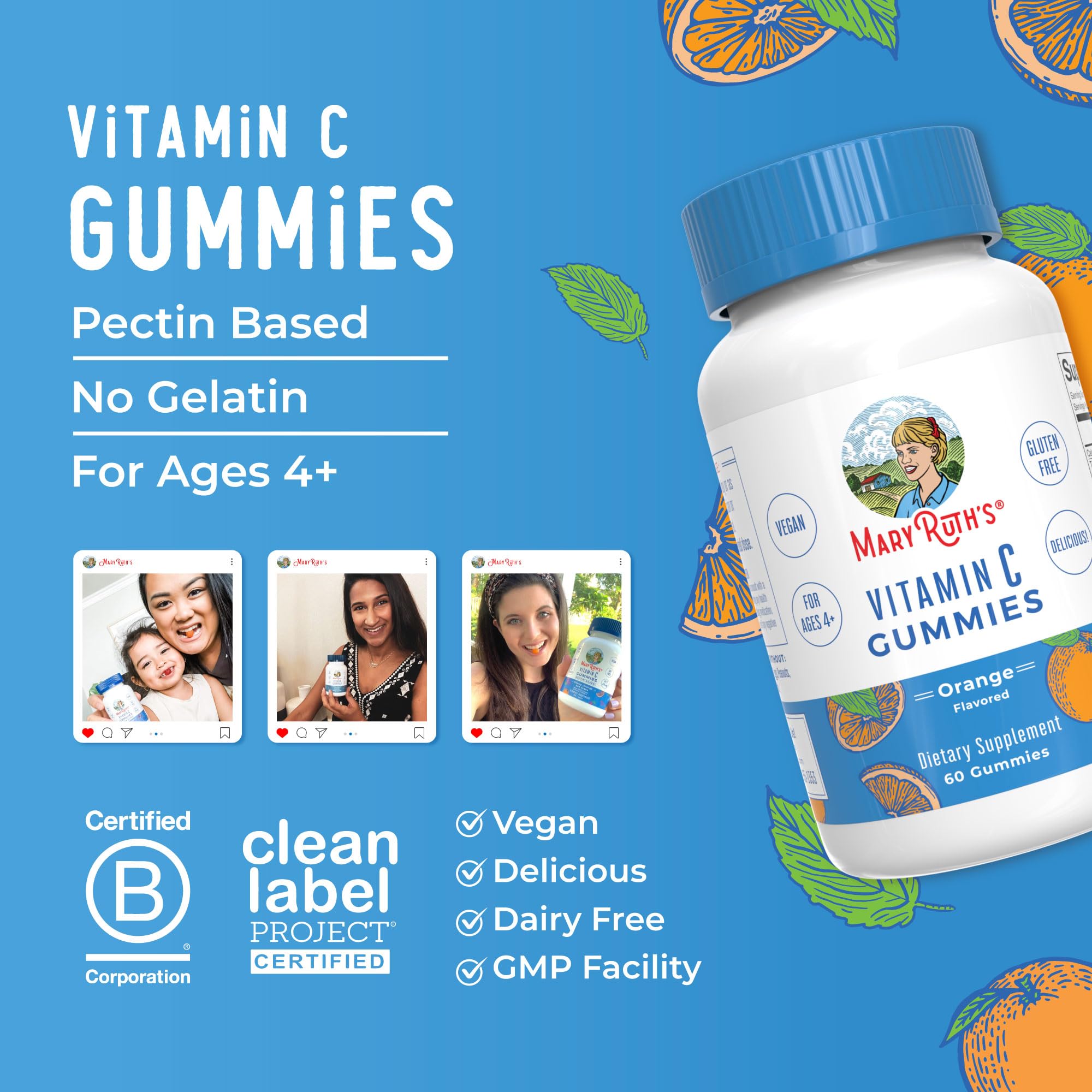 MaryRuth Organics Vegan Vitamin C Gummies | 2 Month Supply | Immune Support Supplement for Adults & Kids | Chewable Vitamin C Gummy Vitamins | Non-GMO | Pectin Based | 60 Count MARYRUTH'S buy supplements canada