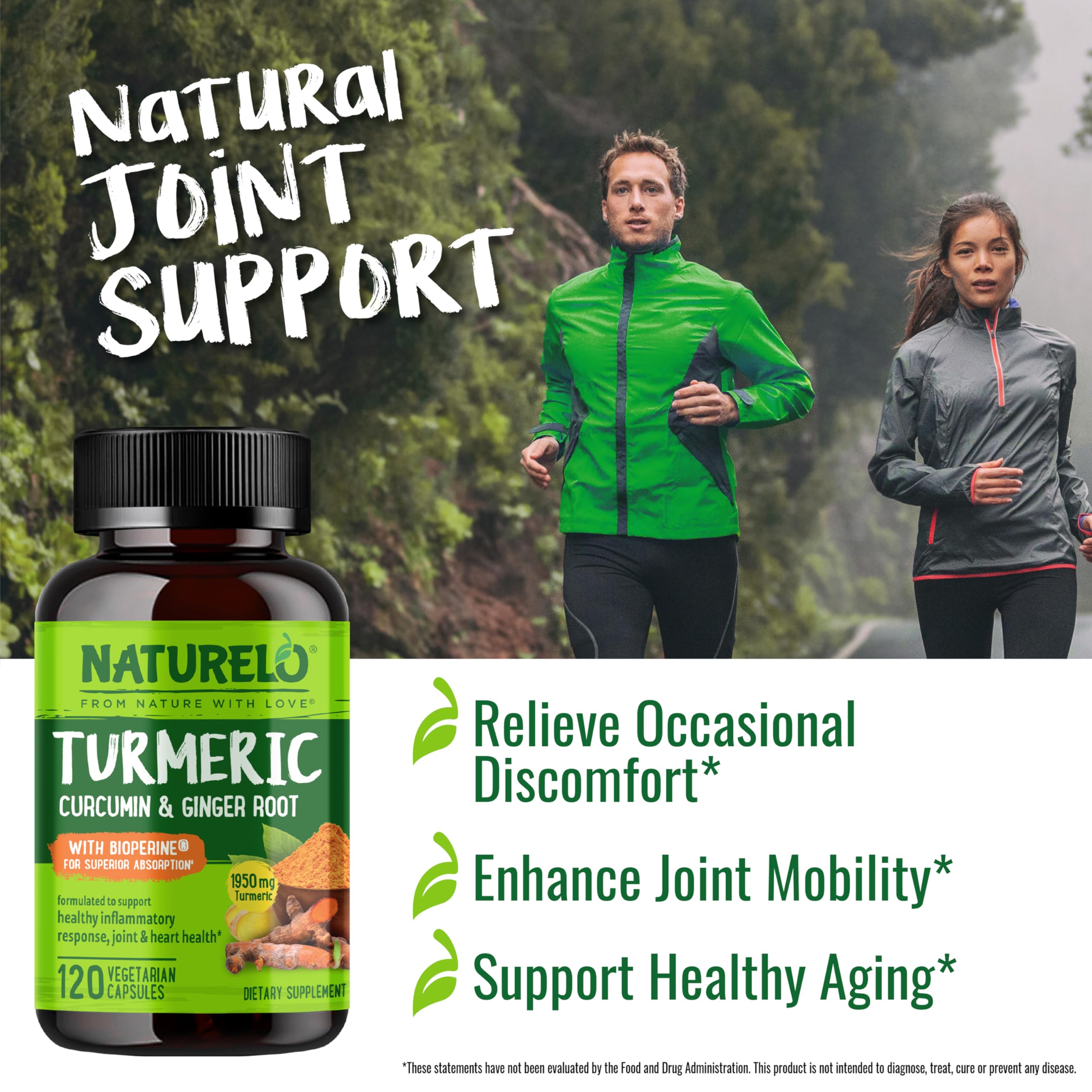 NATURELO Turmeric Curcumin - BioPerine for Better Absorption - Black Pepper, Ginger Root, Curcuminoids - Plant-Based Joint Discomfort Support NATURELO buy supplements canada