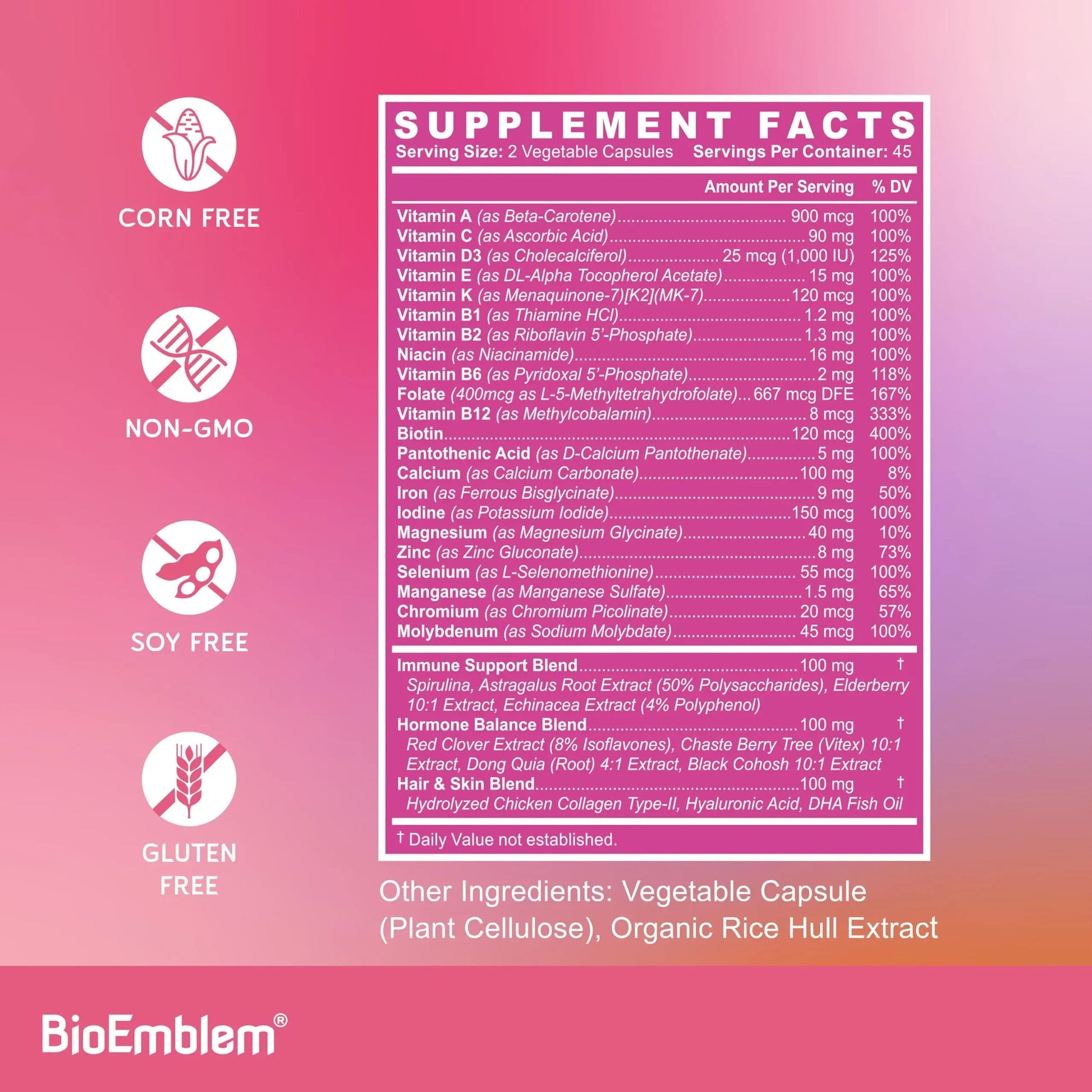 BioEmblem Women's Multivitamin - Complete Daily Multi for Immunity, Energy, Hair, Skin with Vitamin A, B12, B6, D3, Biotin BioEmblem buy supplements canada