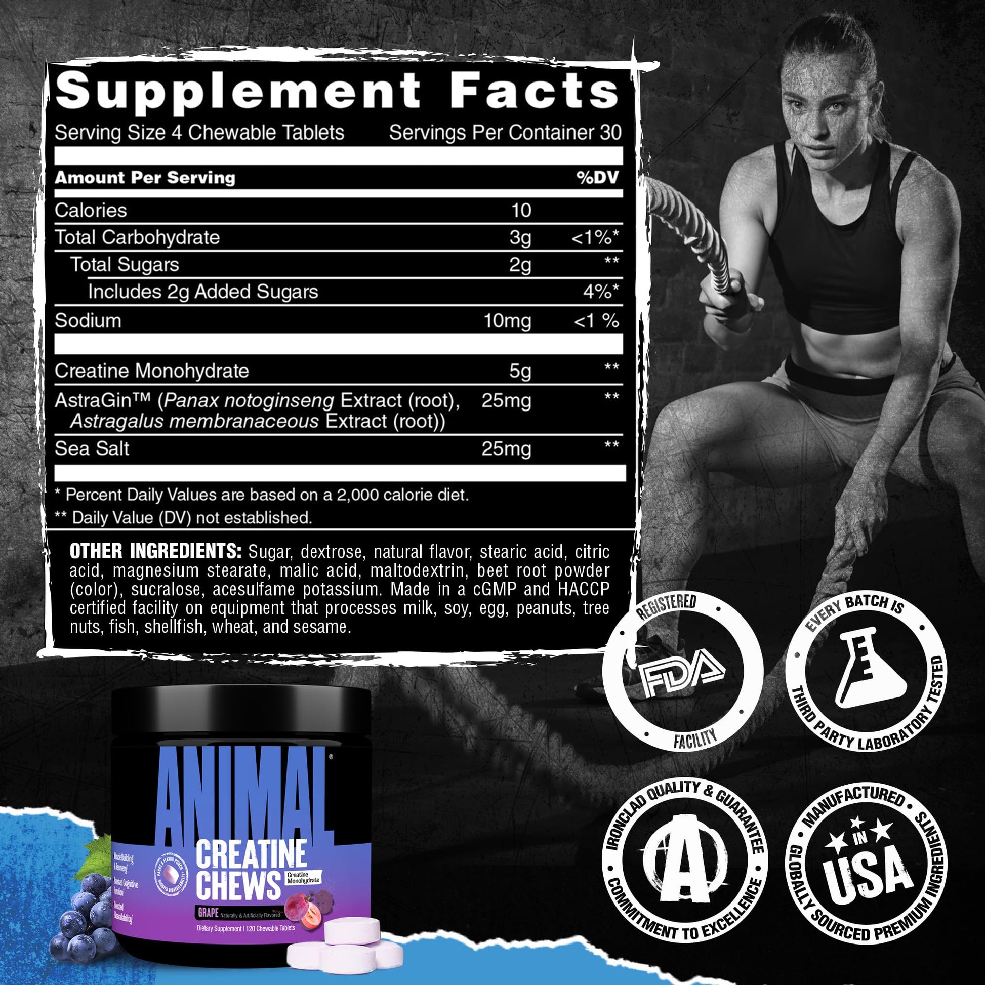 Animal Creatine Chews – 5g Creatine Monohydrate Tablets for Strength, Power & Training Recovery Support – Enhanced Absorption with AstraGin® – Convenient Chewable Format – 120 Tablets Animal buy supplements canada