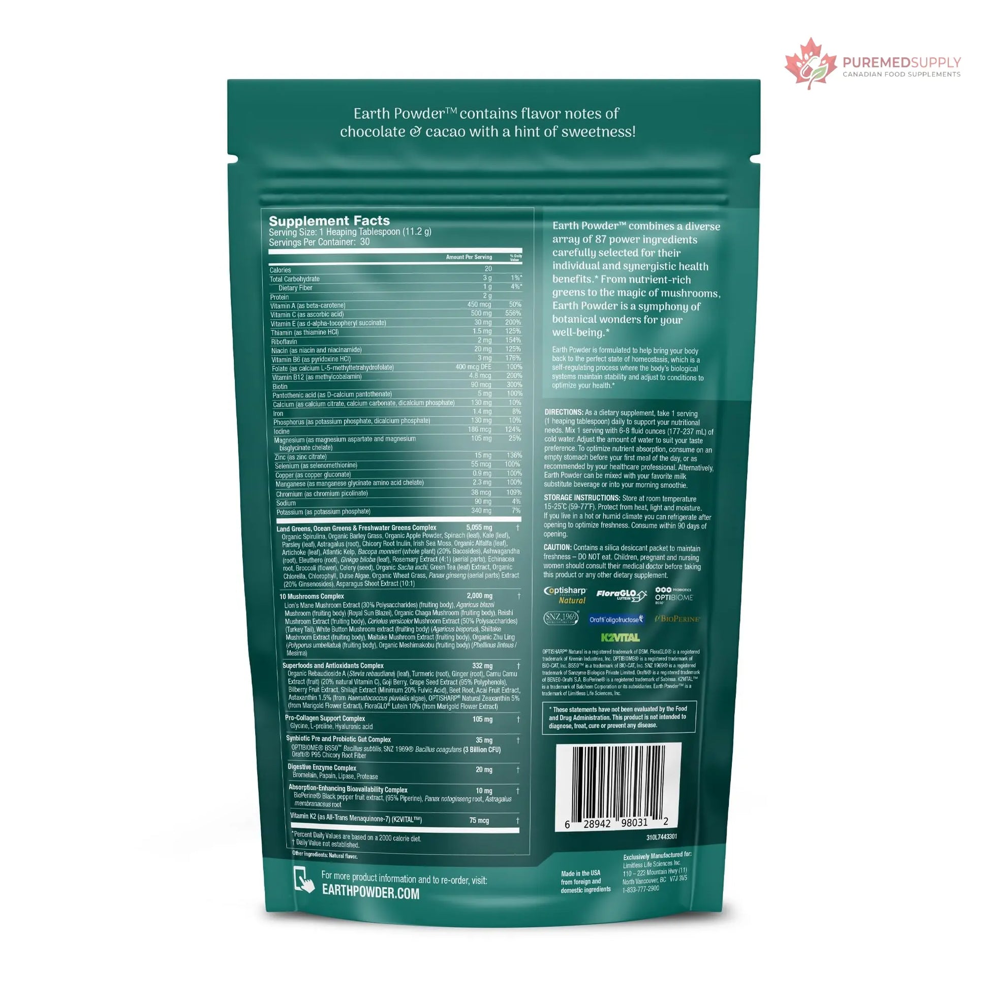 Earth Powder Daily Foundational Nutrition Supplement with 28 Greens & 10 Mushrooms | 87 Nutrients for Energy, Gut Health & Mental Clarity Earth Powder buy supplements canada
