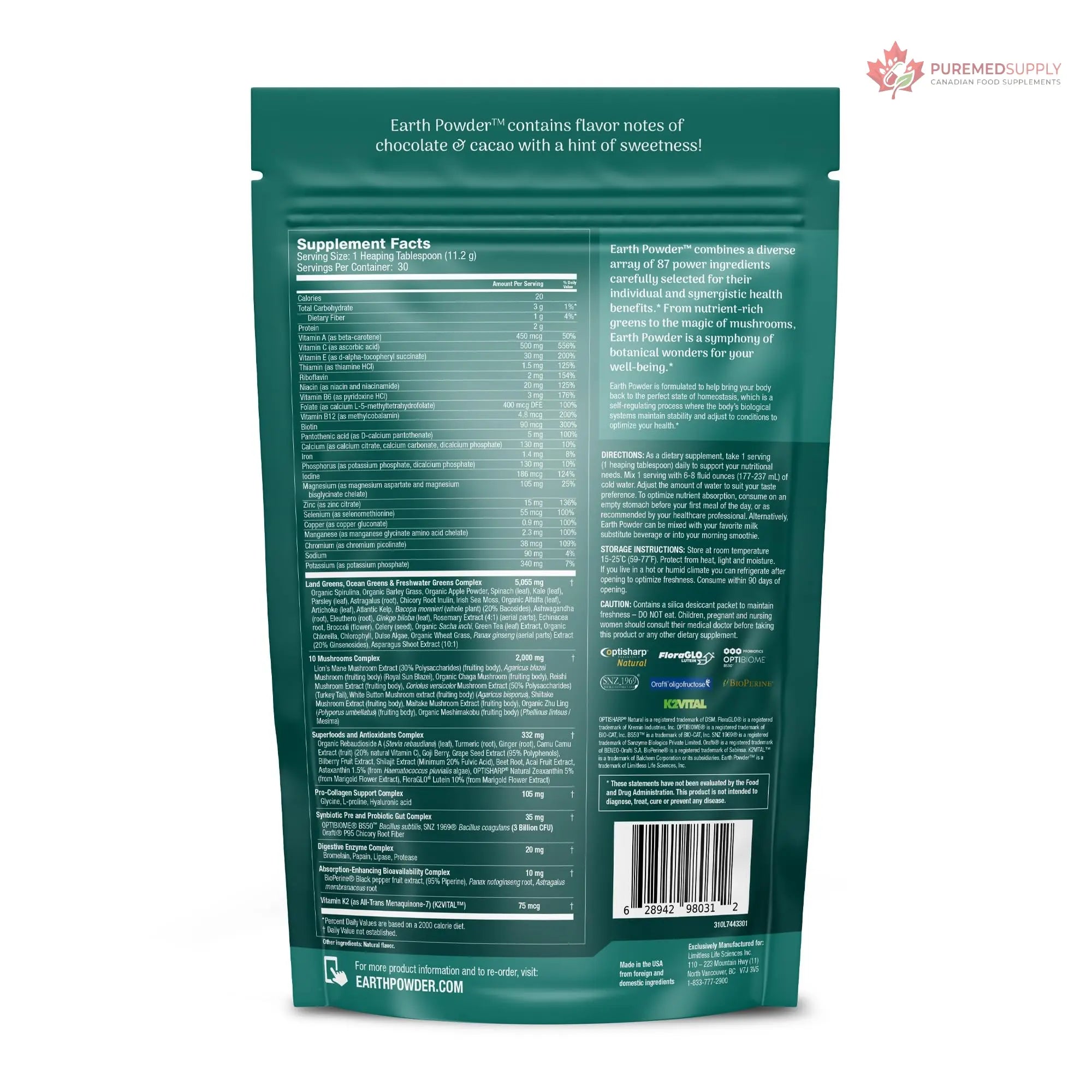 Earth Powder Daily Foundational Nutrition Supplement with 28 Greens & 10 Mushrooms | 87 Nutrients for Energy, Gut Health & Mental Clarity Earth Powder buy supplements canada