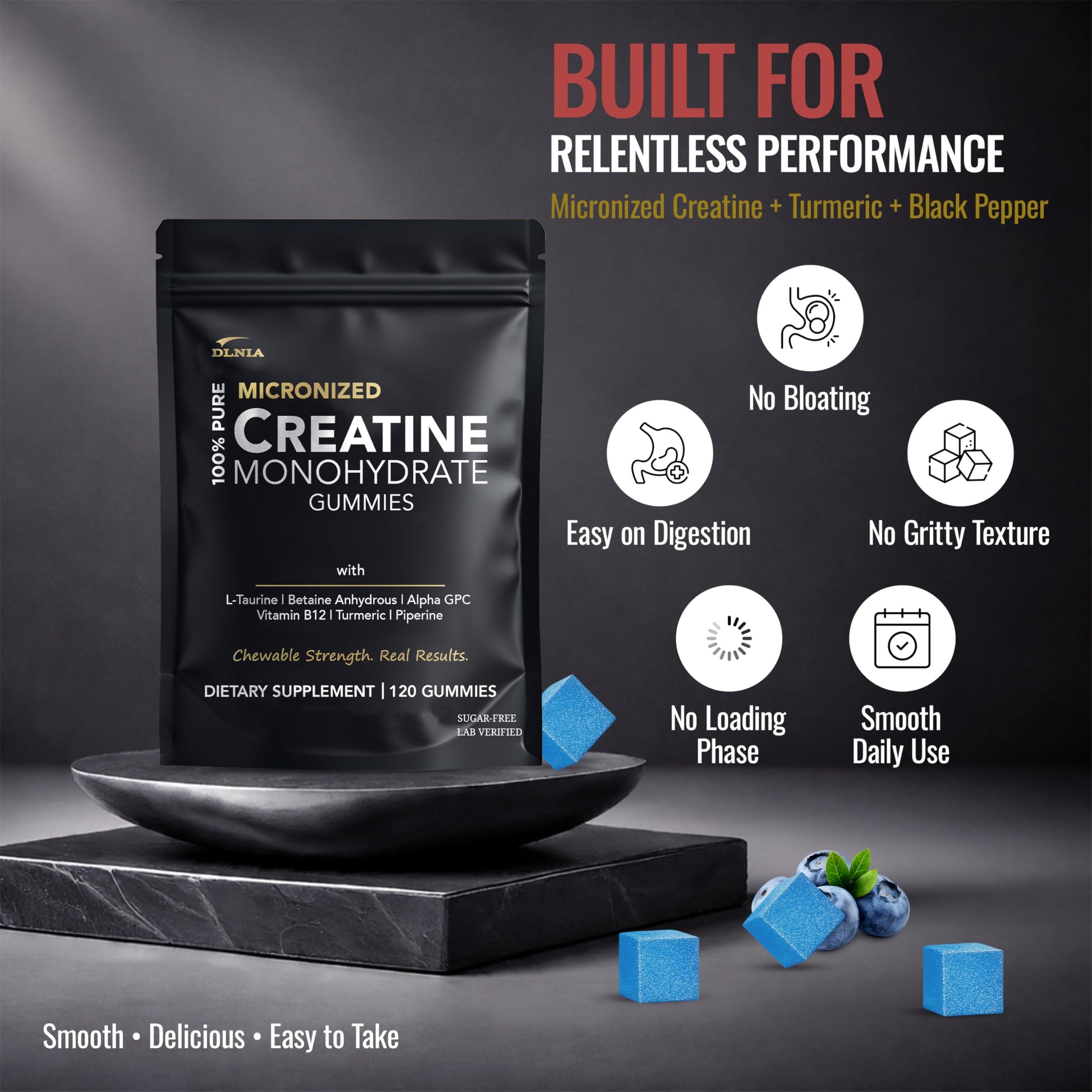 Creatine Monohydrate Gummies for Men & Women - Sugar Free & Vegan Advanced Formula W/L-Taurine + Vitamin B12 - for Muscle Strength, Muscles Builder, Recovery, DLNIA buy supplements canada