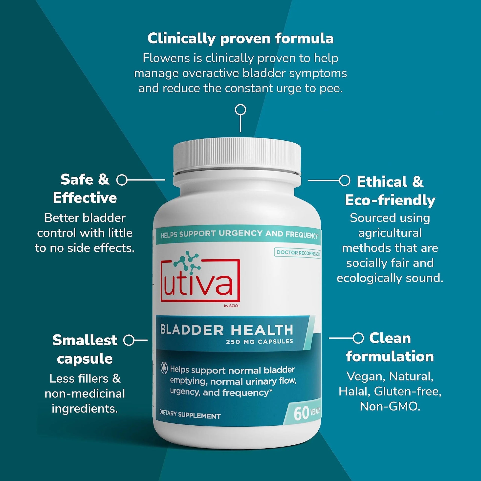 Szio+ Utiva Bladder Health - Control Supplement for Overactive Bladder and Lower Urinary Tract Health - Clinically Proven to Reduce Frequency and Urgency - 60 Capsules Szio+ buy supplements canada