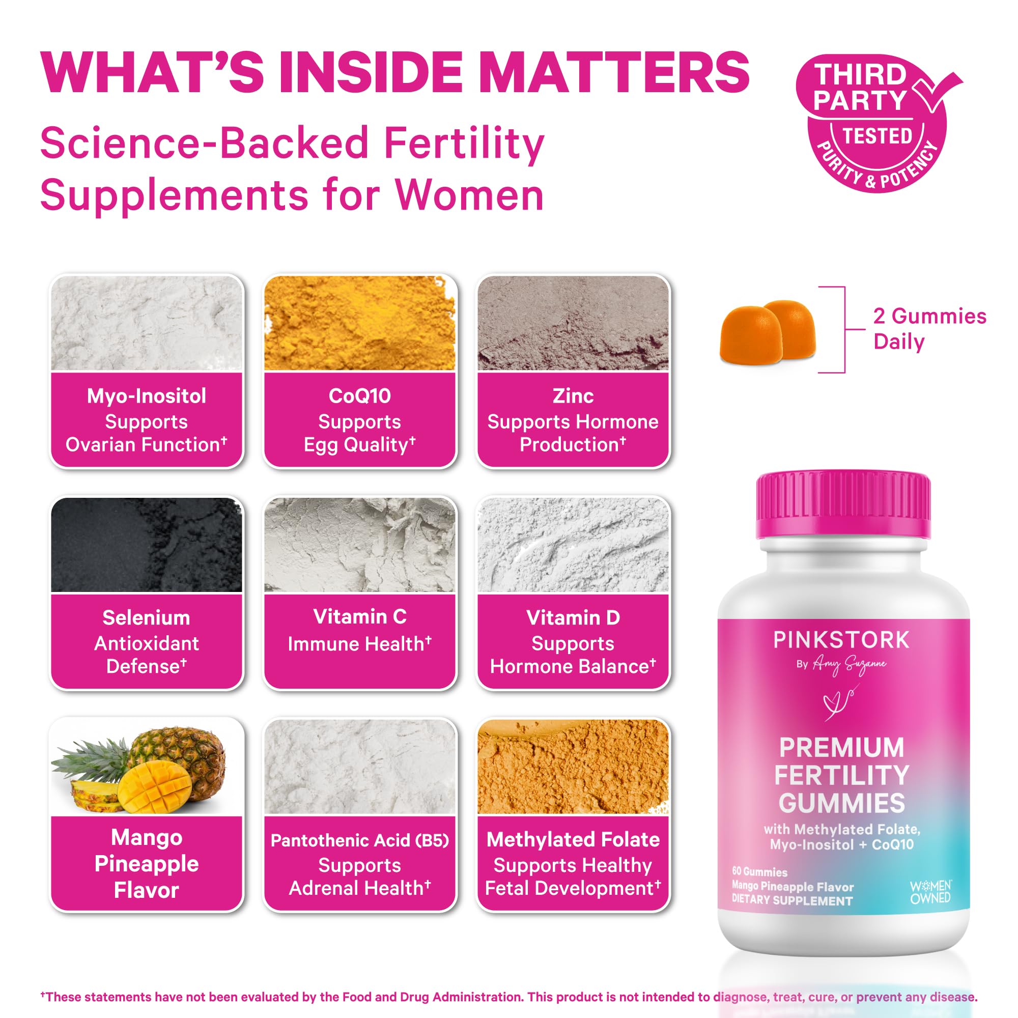 Pink Stork Premium Fertility Gummies | Fertility Supplements for Women with CoQ10, Myo-Inositol + Prenatal Vitamins | Conception Support | Hormone Balance for Women, Ovarian Care - 60 Gummies Pink Stork buy supplements canada