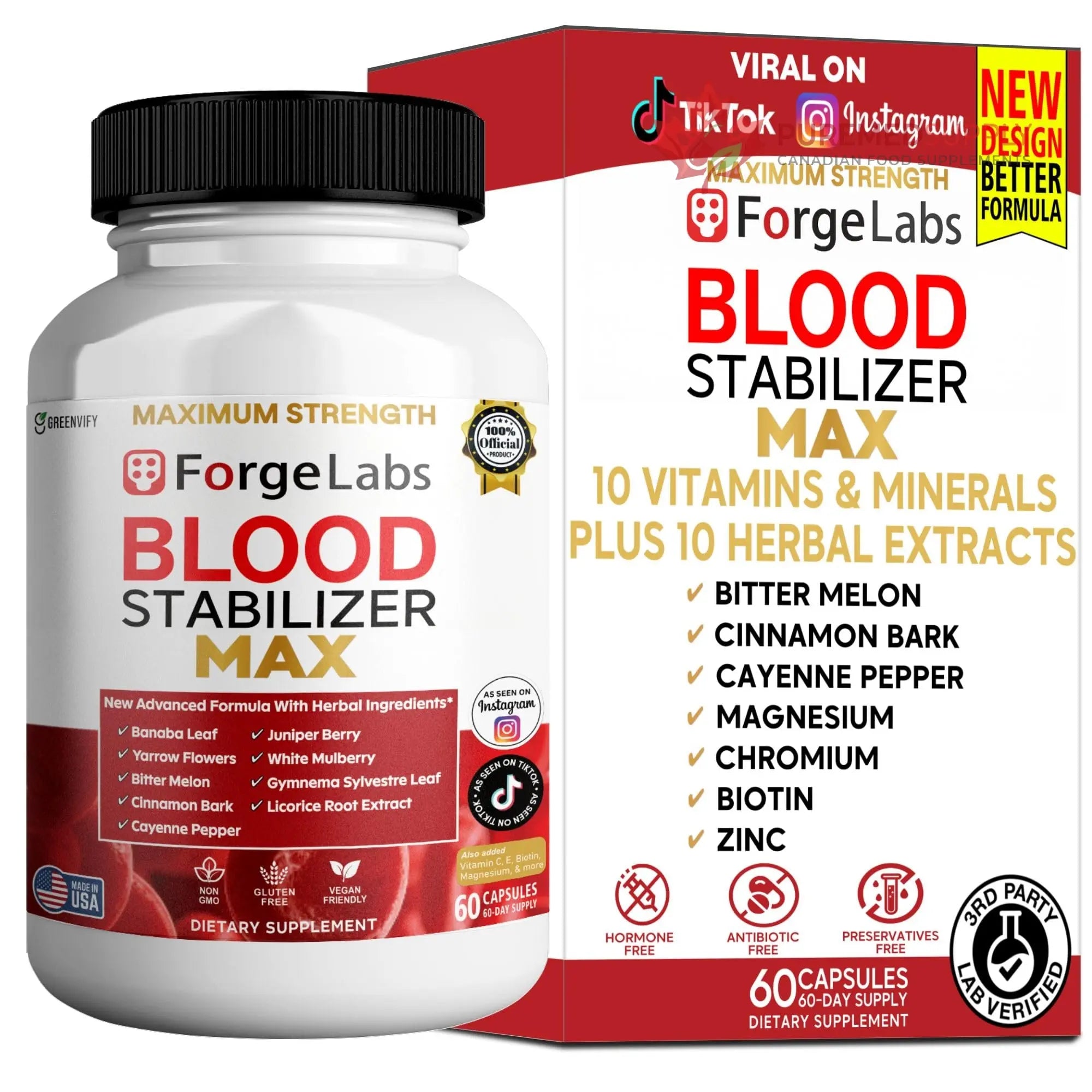 GREENVIFY ForgeLabs Blood Stabilizer Max, Maximum Strength Dietary Supplement, 60 Veggie Capsules, with Banaba Leaf, Juniper Berry, White Mulberry. (1) GREENVIFY buy supplements canada