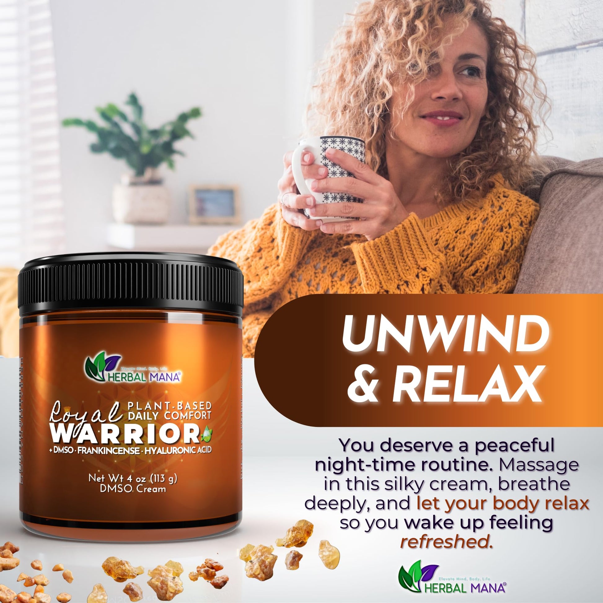 Herbal Mana Frankincense DMSO Body Cream with Magnesium & Hyaluronic Acid | Royal Warrior Herbal Mana buy supplements canada