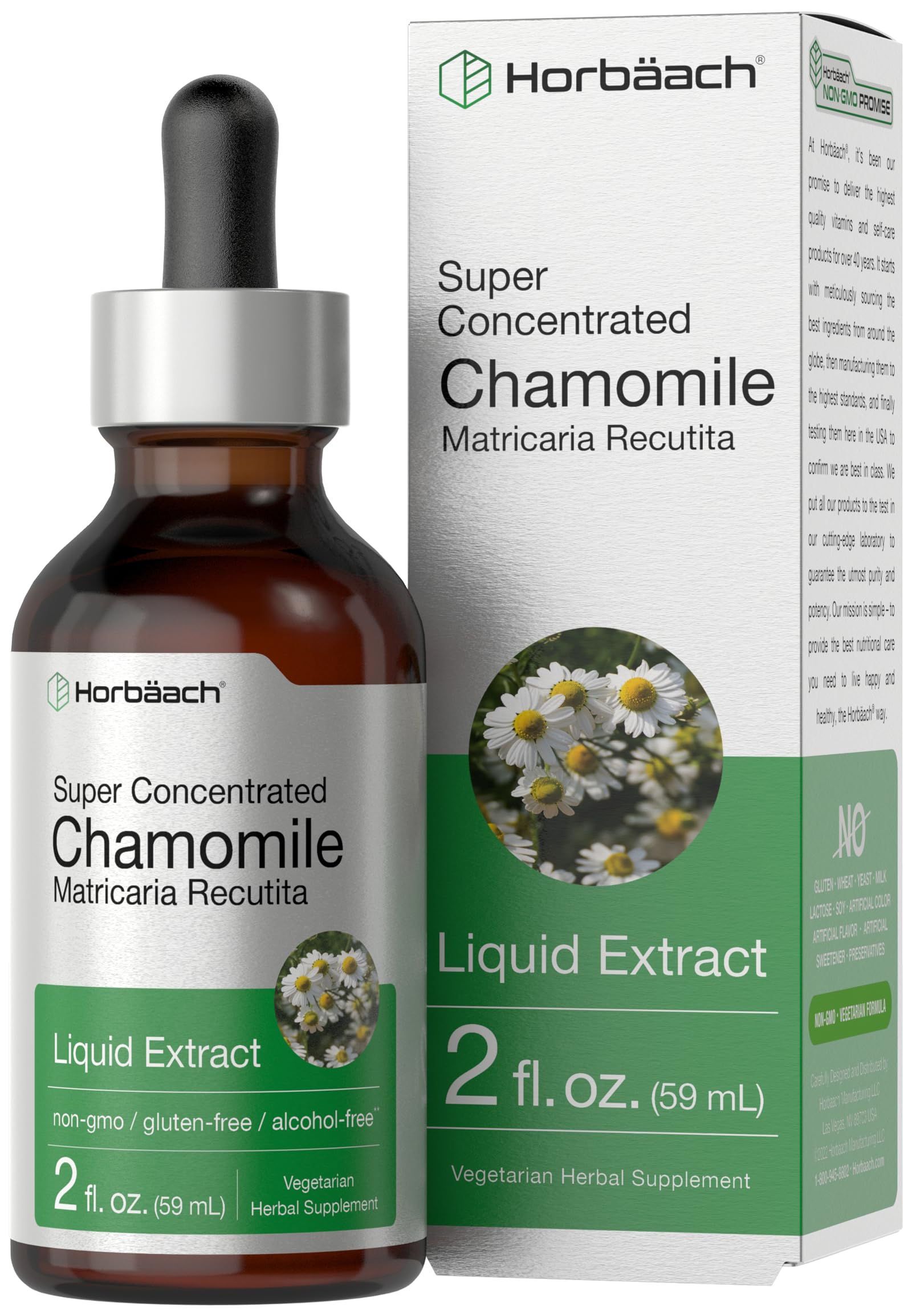 Chamomile Extract Liquid | 2 fl oz | Alcohol Free Supplement | Vegetarian, Non-GMO Horbäach buy supplements canada