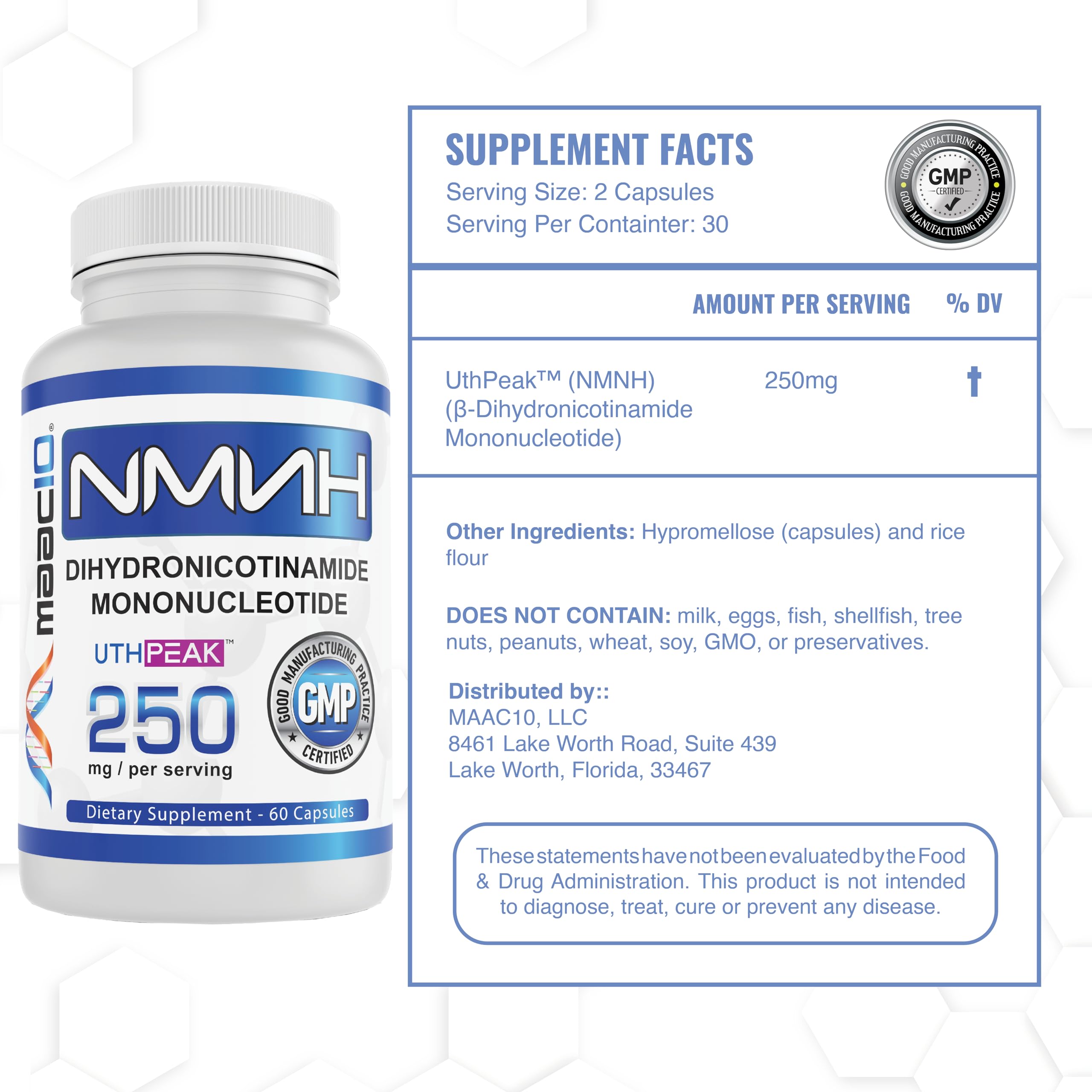 MAAC10 NMNH (NMN Supplement Alternative) 250mg Serving | Uthpeak™ NMNH (Dihydronicotinamide Mononucleotide) for Better Stability | 30-Day Supply. MAAC10 buy supplements canada