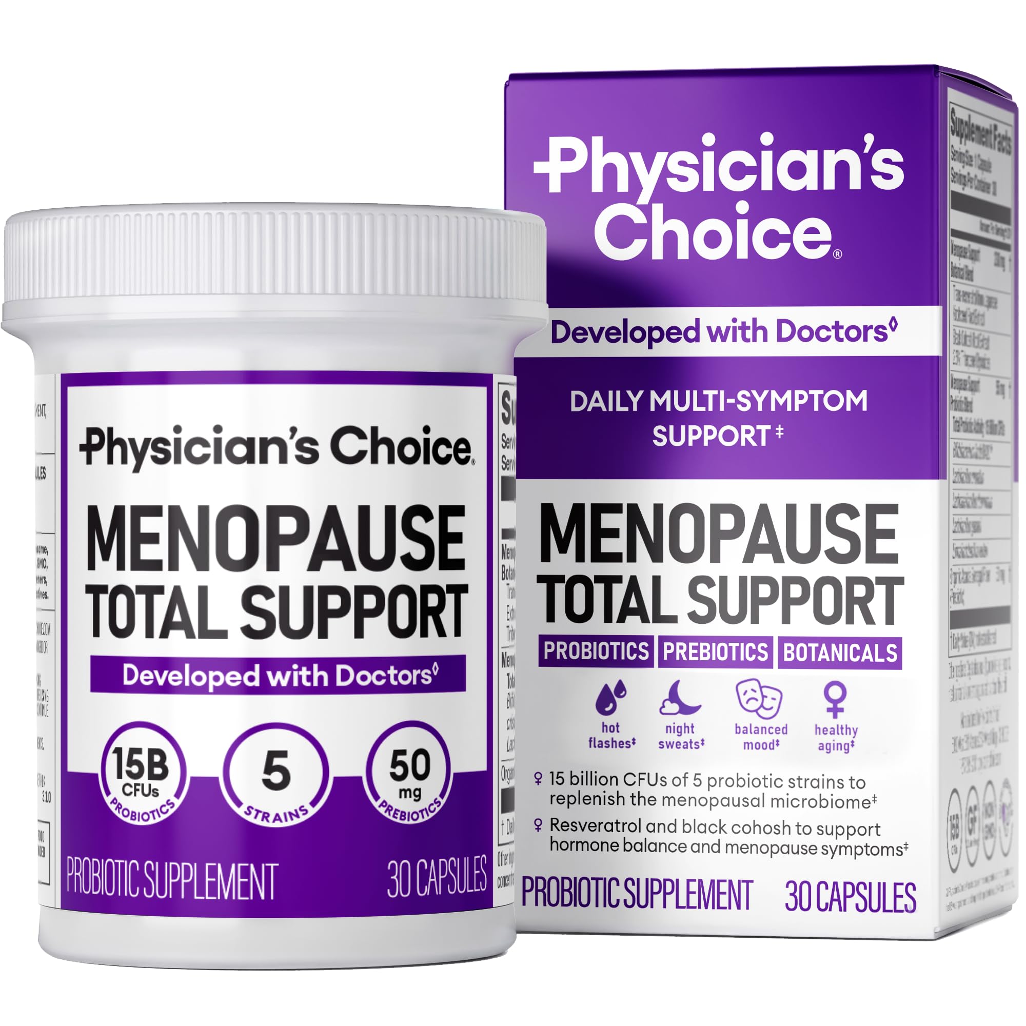 Physician's CHOICE Menopause Probiotic Supplement for Women - Supports Hormone Balance, Hot Flashes, Night Sweats, Weight Management, Bloating & Gut Health - with Black Cohosh, Resveratrol+ - 30ct Physician's CHOICE buy supplements canada